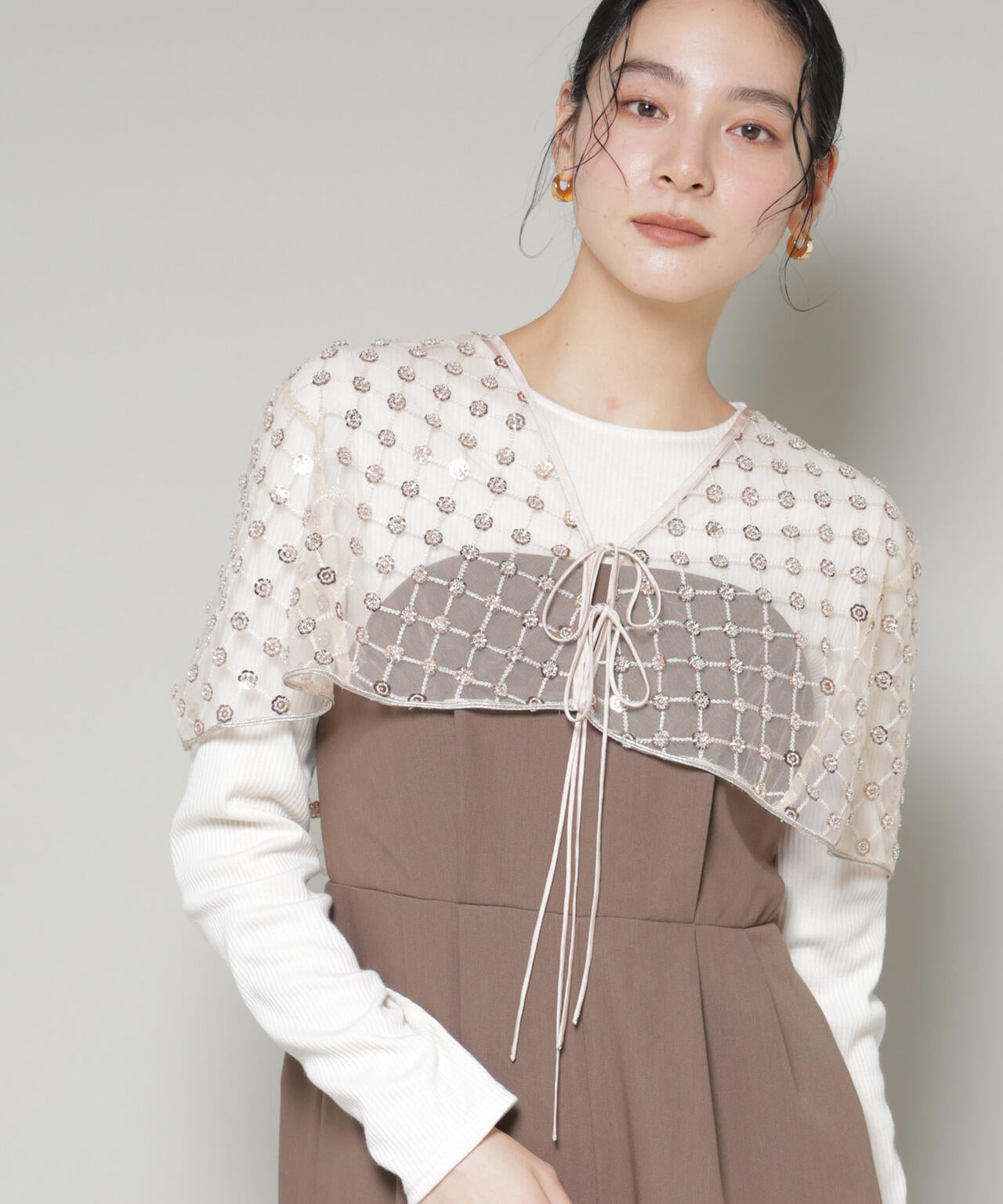 スパンコールビーズ刺繍ボレロストール