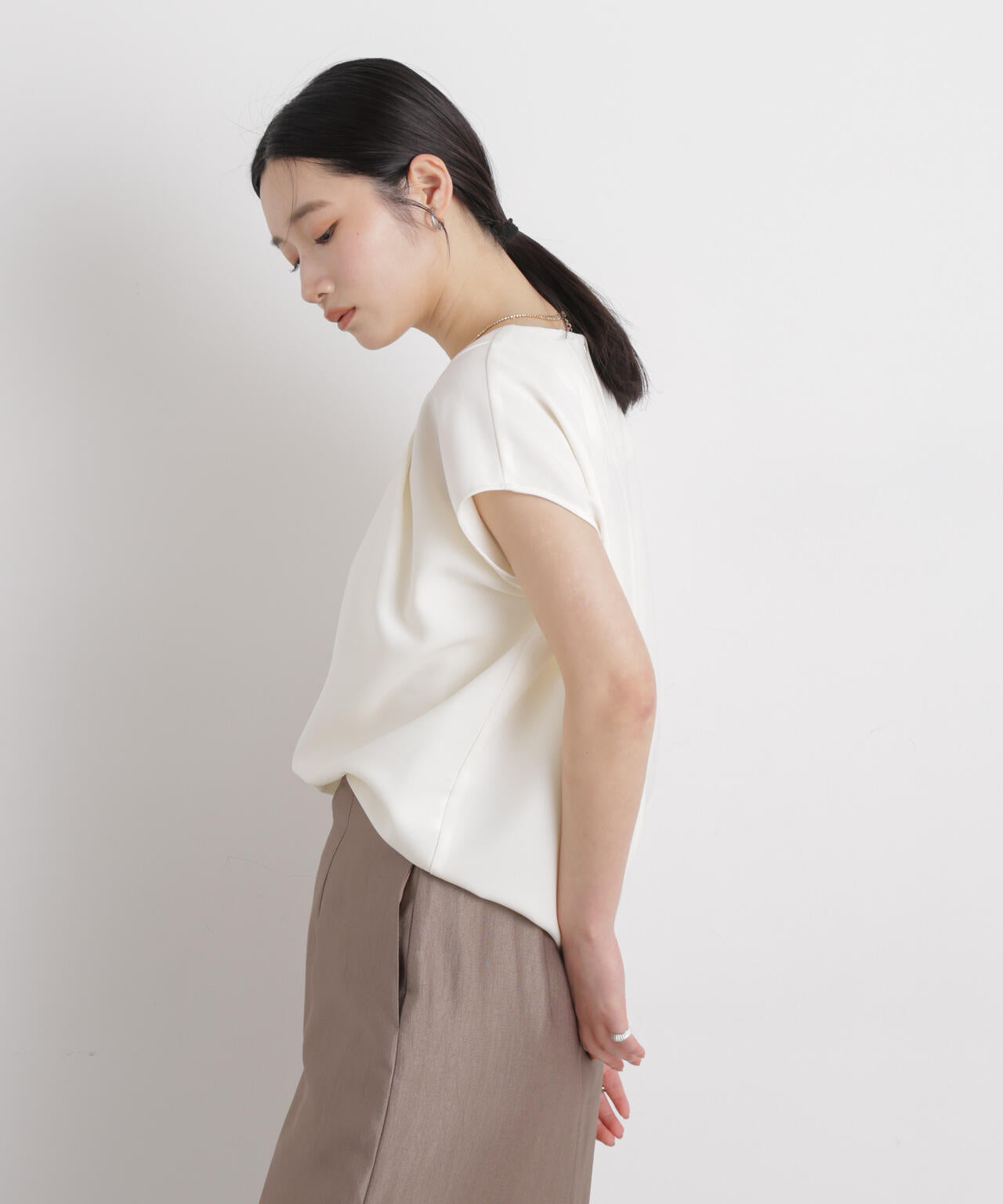 DressT/ボートネックタックコクーンブラウス 6696121304