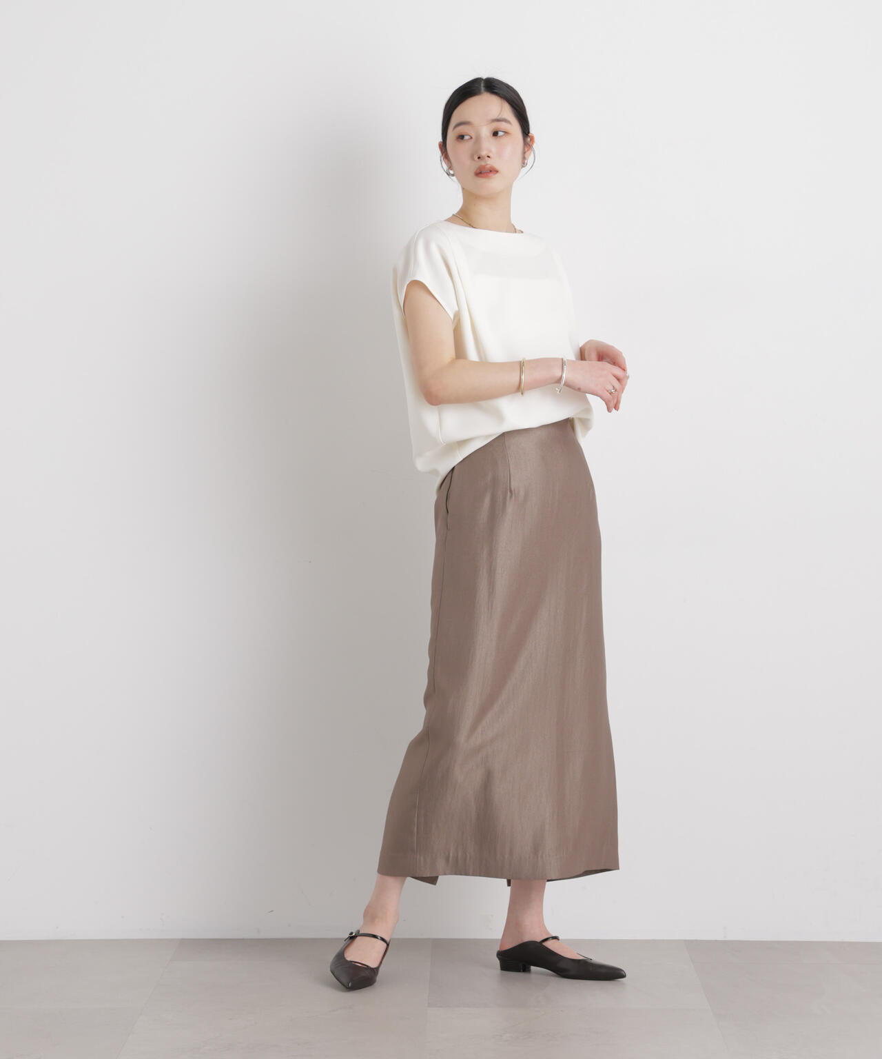 DressT/ボートネックタックコクーンブラウス 6696121304