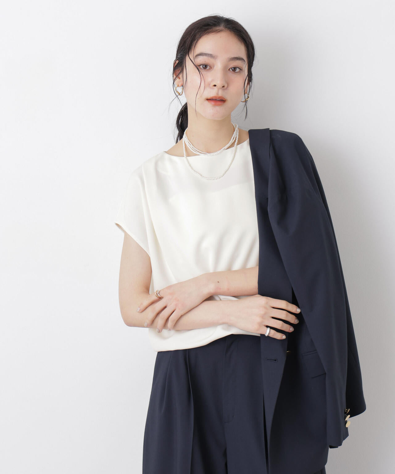 DressT/ボートネックタックコクーンブラウス 6696121304