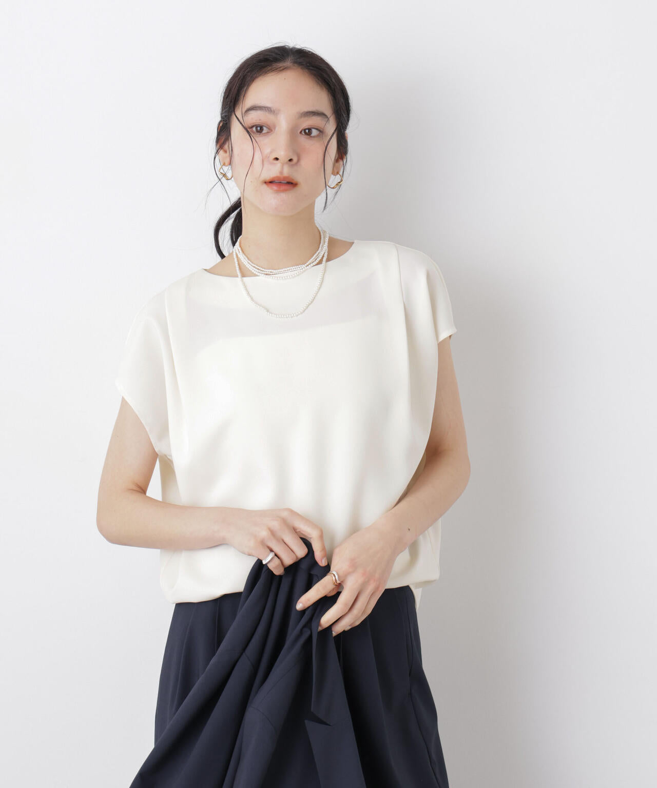 CINOH カラーボートネックブラウス natural couture ブラウス シャツ 「WEB限定」バイカラーボートネック