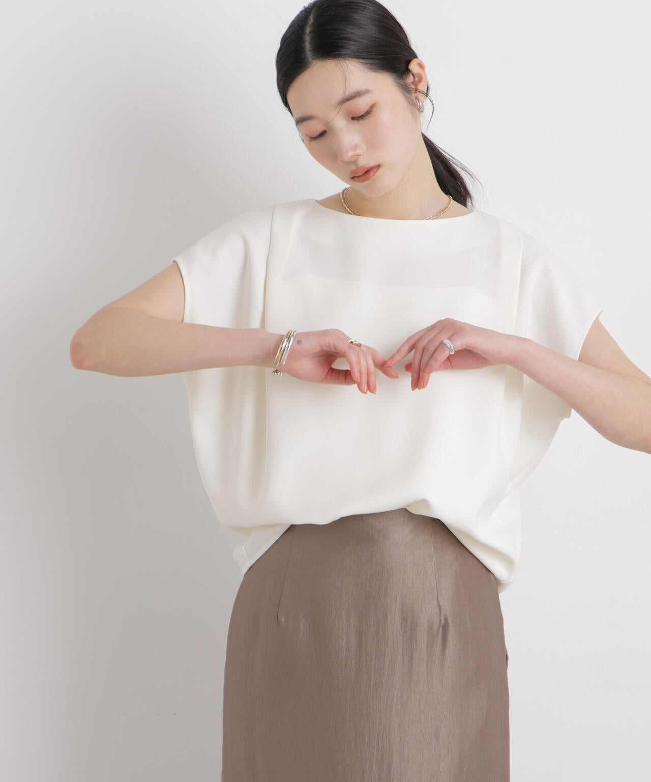 DressT/ボートネックタックコクーンブラウス 6696121304