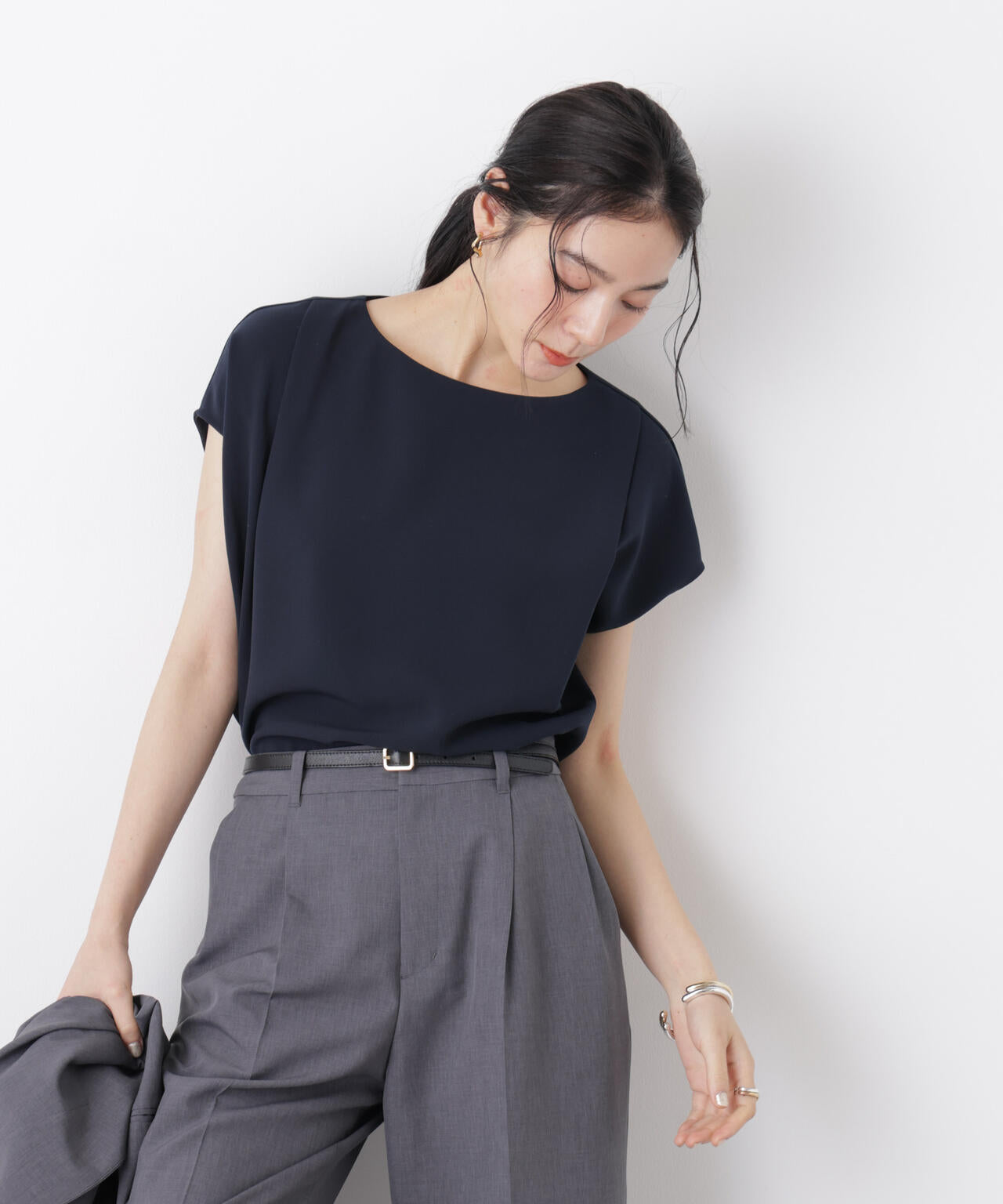 DressT/ボートネックタックコクーンブラウス 6696121304