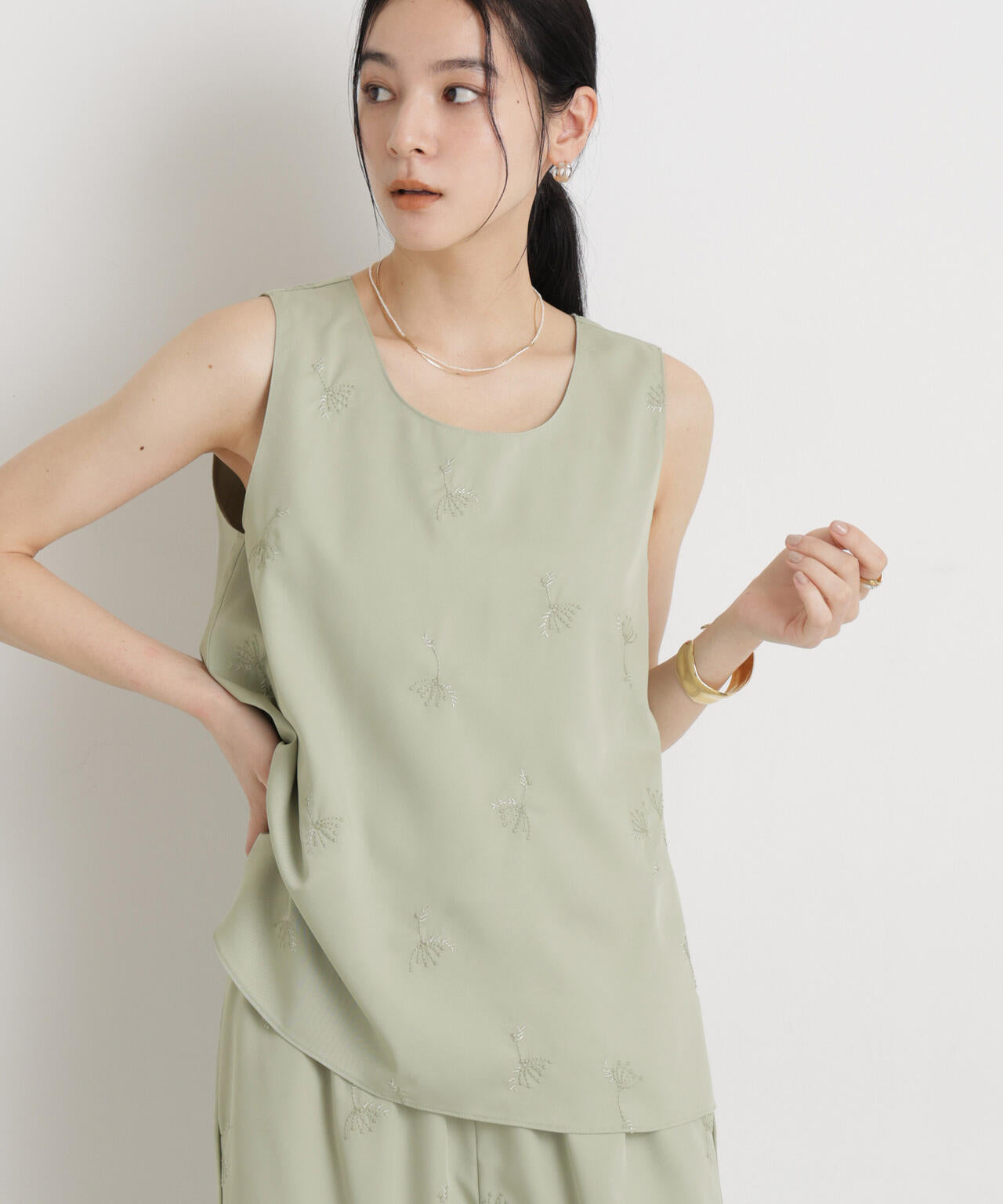 刺繍 ツイル タンク ブラウス ( セットアップ 可 )