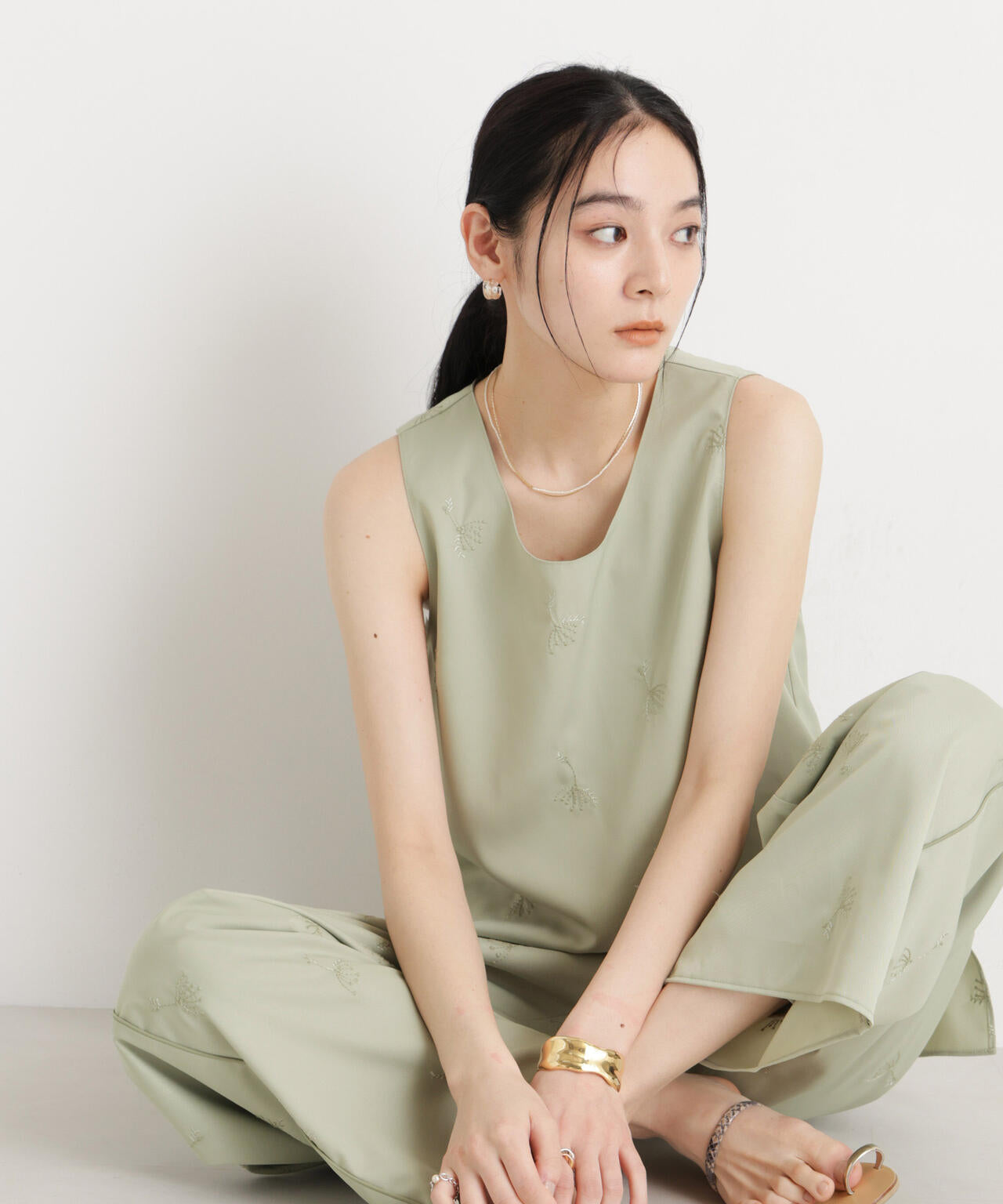 刺繍ツイルタンクブラウス(セットアップ可)