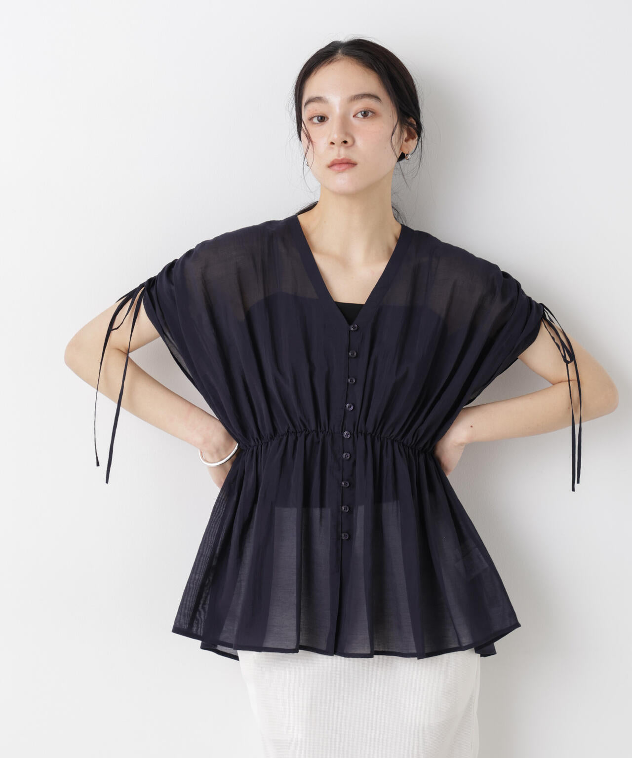COMMEdesGARCONS ギャザー シアー ブラウス AD2023 ギャザー ペプラム シアー ブラウス