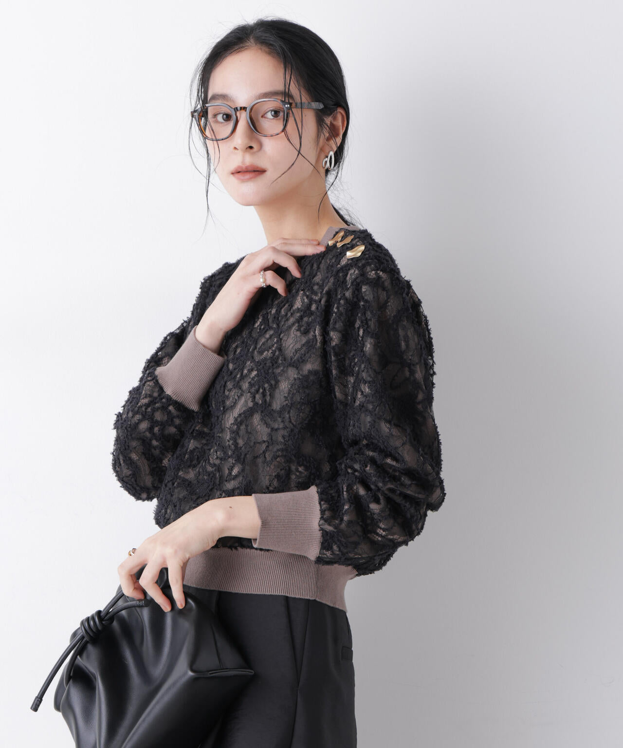 レースレイヤードニットプルオーバー 6696122302