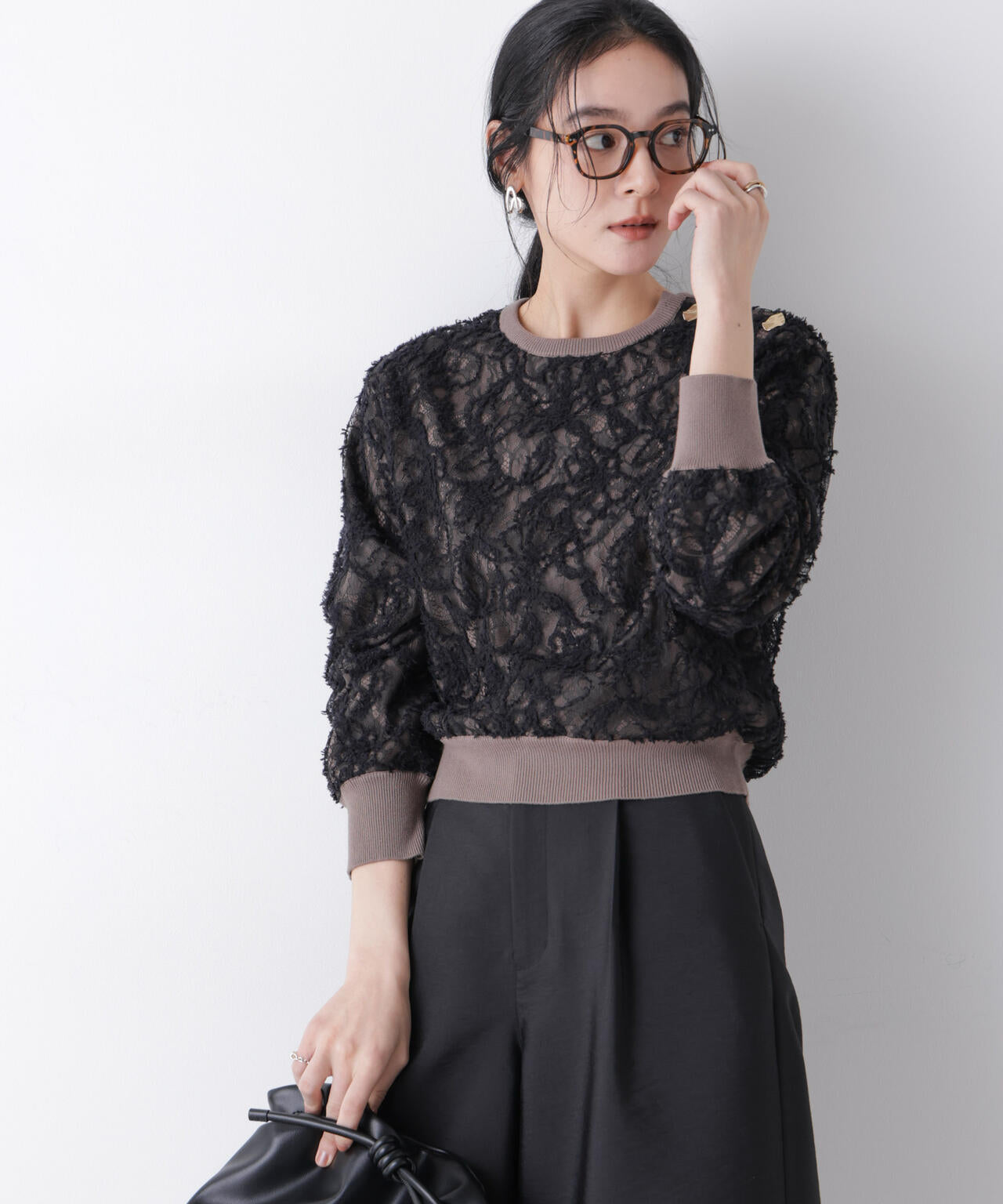 レースレイヤードニットプルオーバー 6696122302