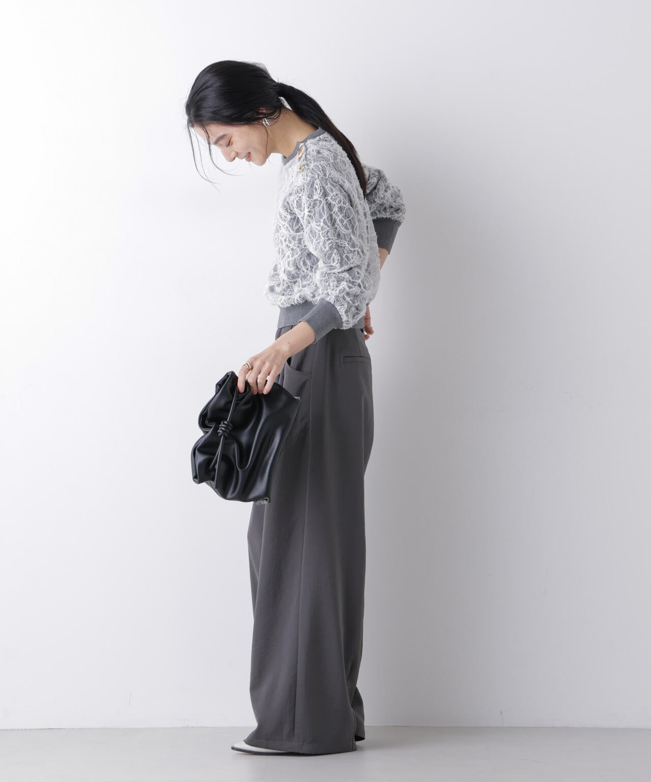 レース レイヤード ニットプルオーバー