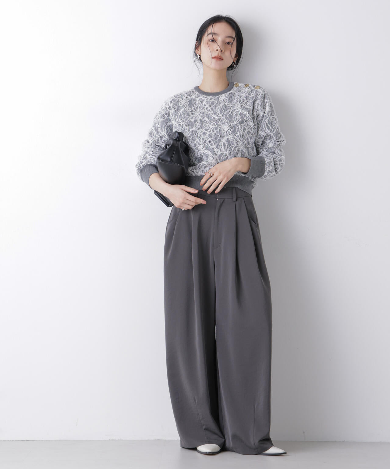 レース レイヤード ニットプルオーバー
