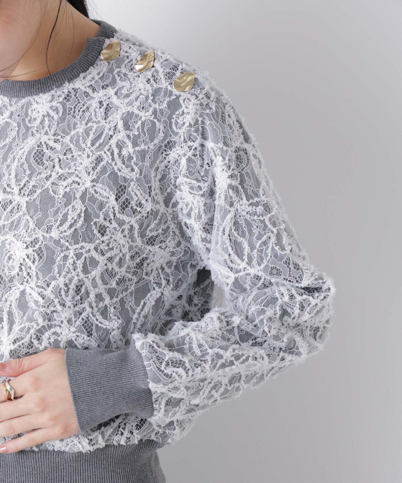レースレイヤードニットプルオーバー 6696122302