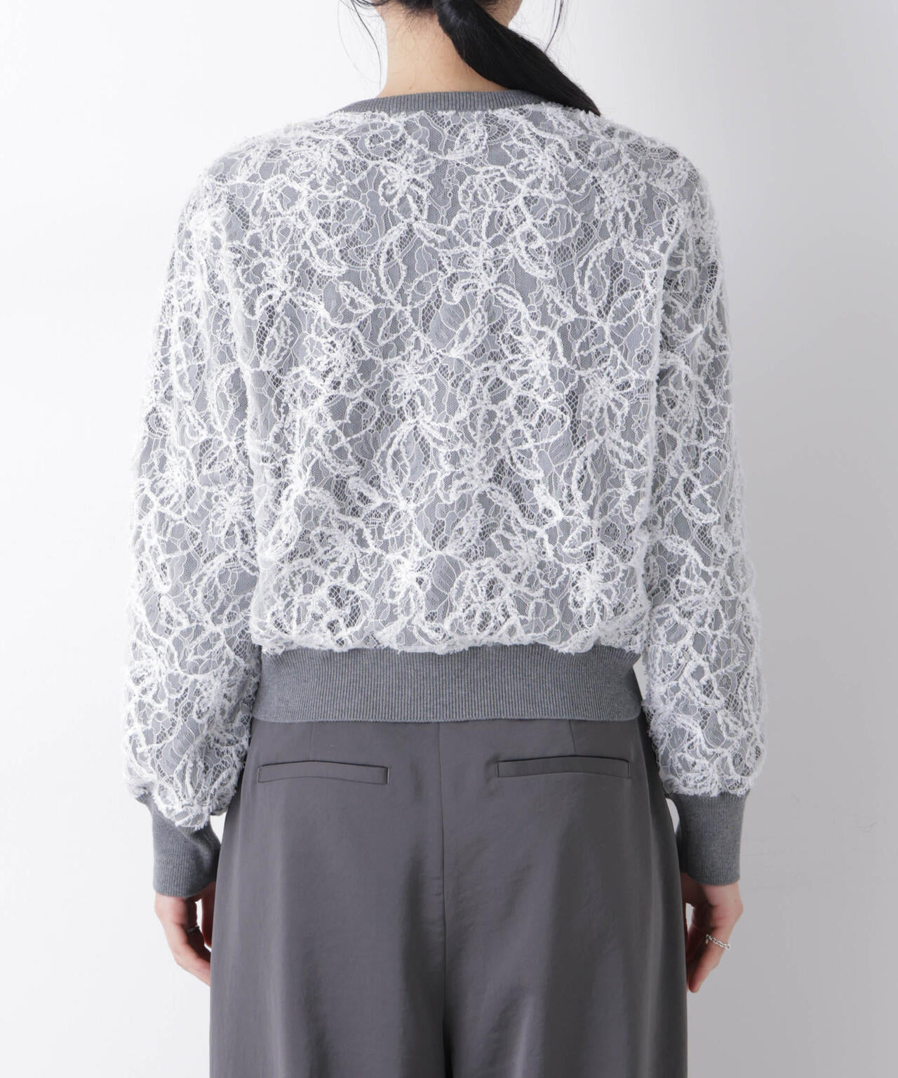 レースレイヤードニットプルオーバー 6696122302