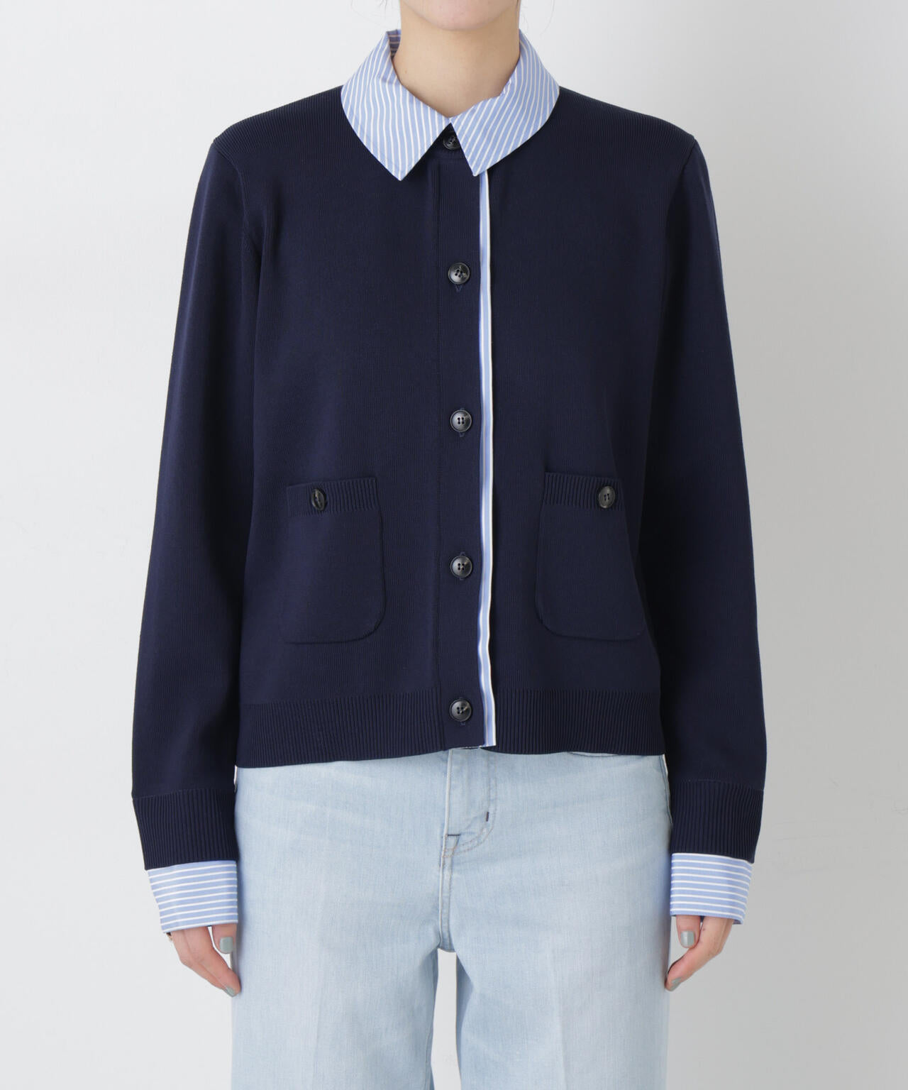 【新品未使用】Bibiy. ブラウスドッキングカーディガン ネイビー 中古・古着通販】sacai (サカイ) シャツドッキングカーディガン