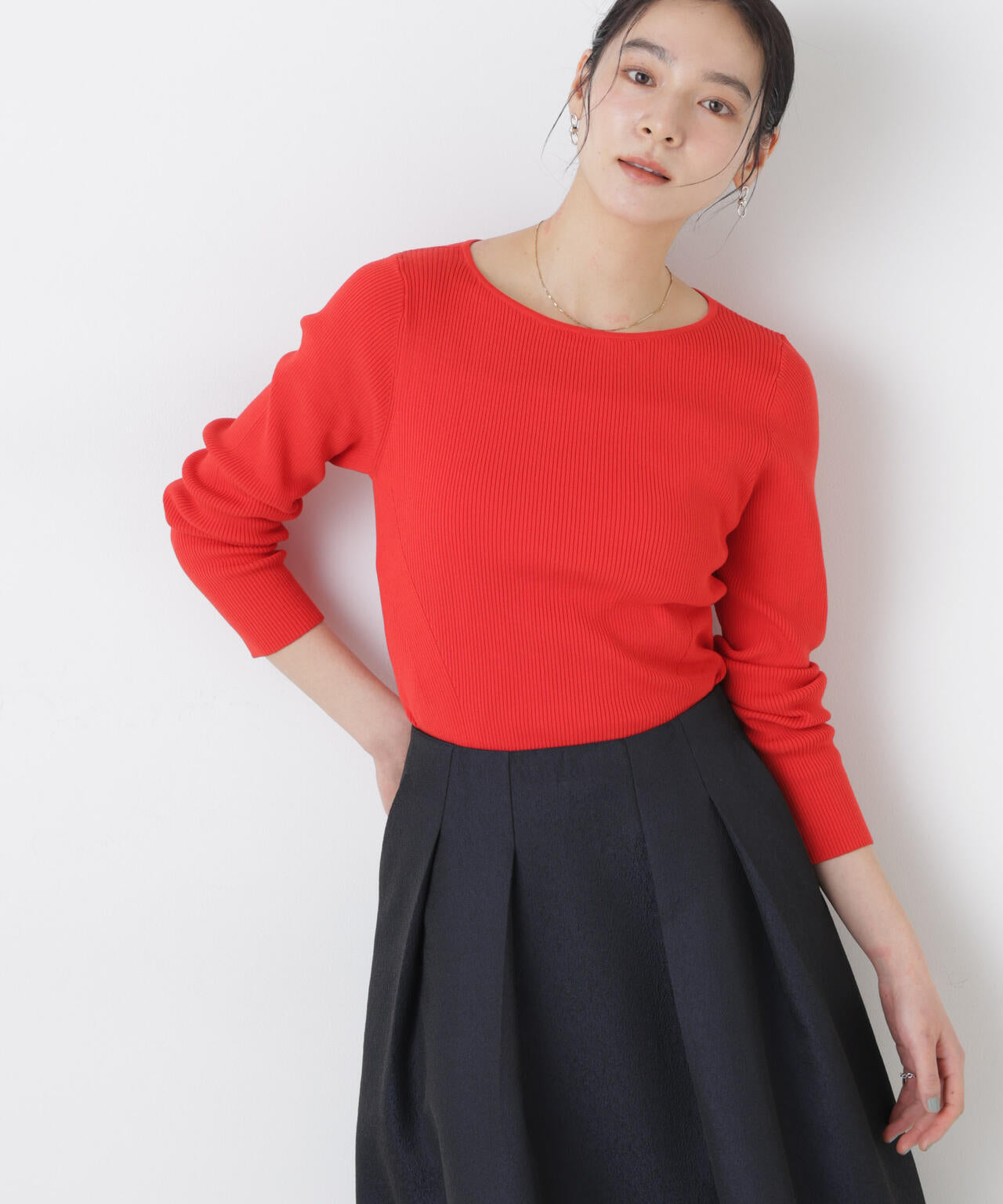 ウォッシャブル ハイツイスト ボートネック リブニット