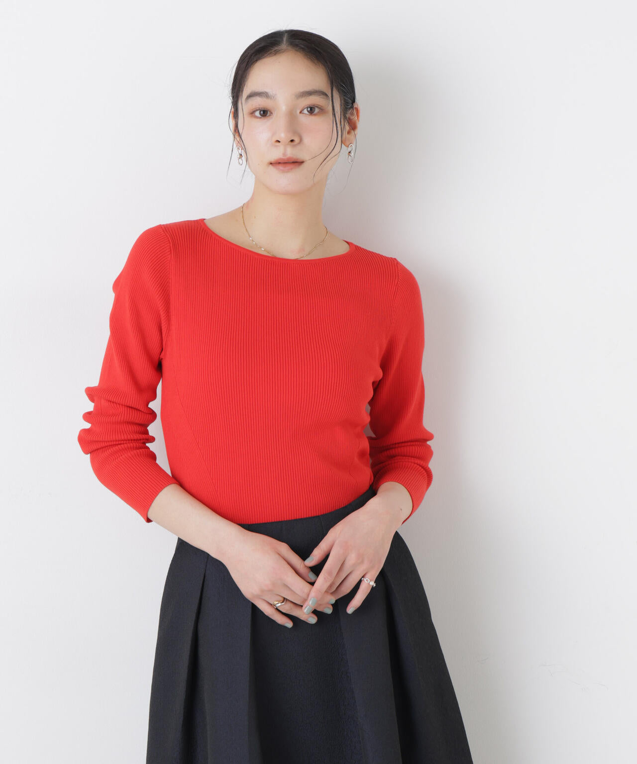 【タグ付新品】ROPE' mademoiselle ボートネックリブニット 赤 ウォッシャブル ハイツイスト ボートネック リブニット