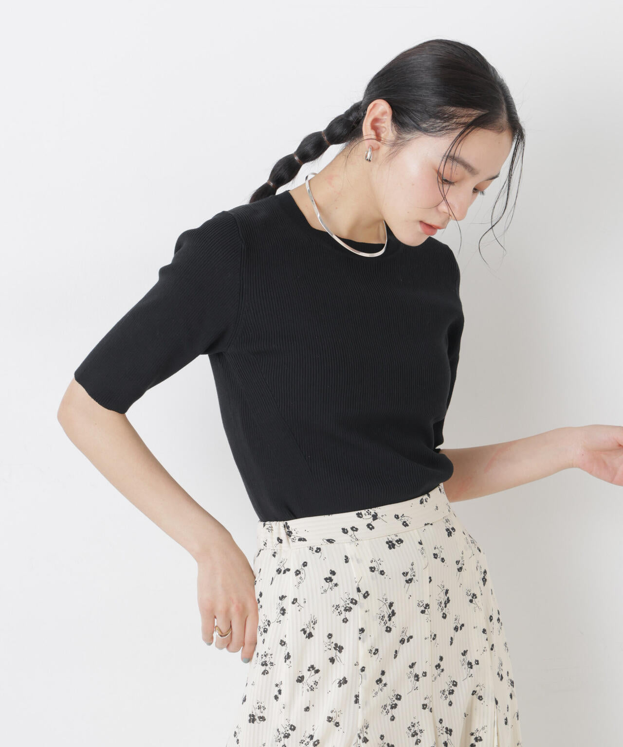 ウォッシャブルハイツイスト五分袖リブニット 6696122309