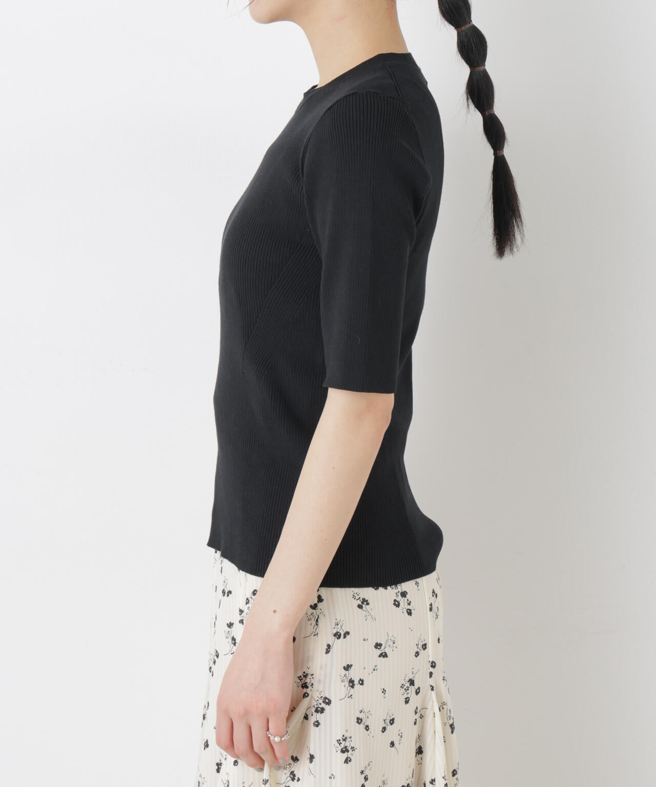 ウォッシャブルハイツイスト五分袖リブニット 6696122309