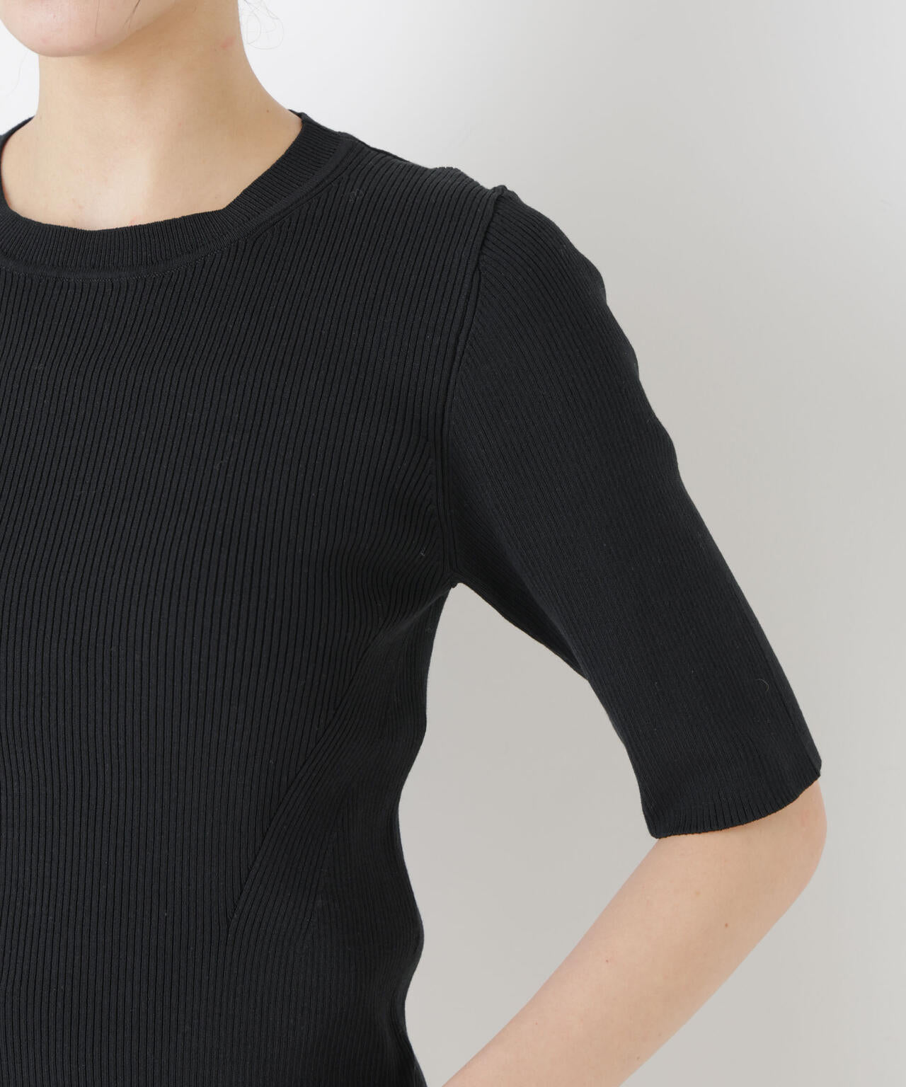 ウォッシャブルハイツイスト五分袖リブニット 6696122309