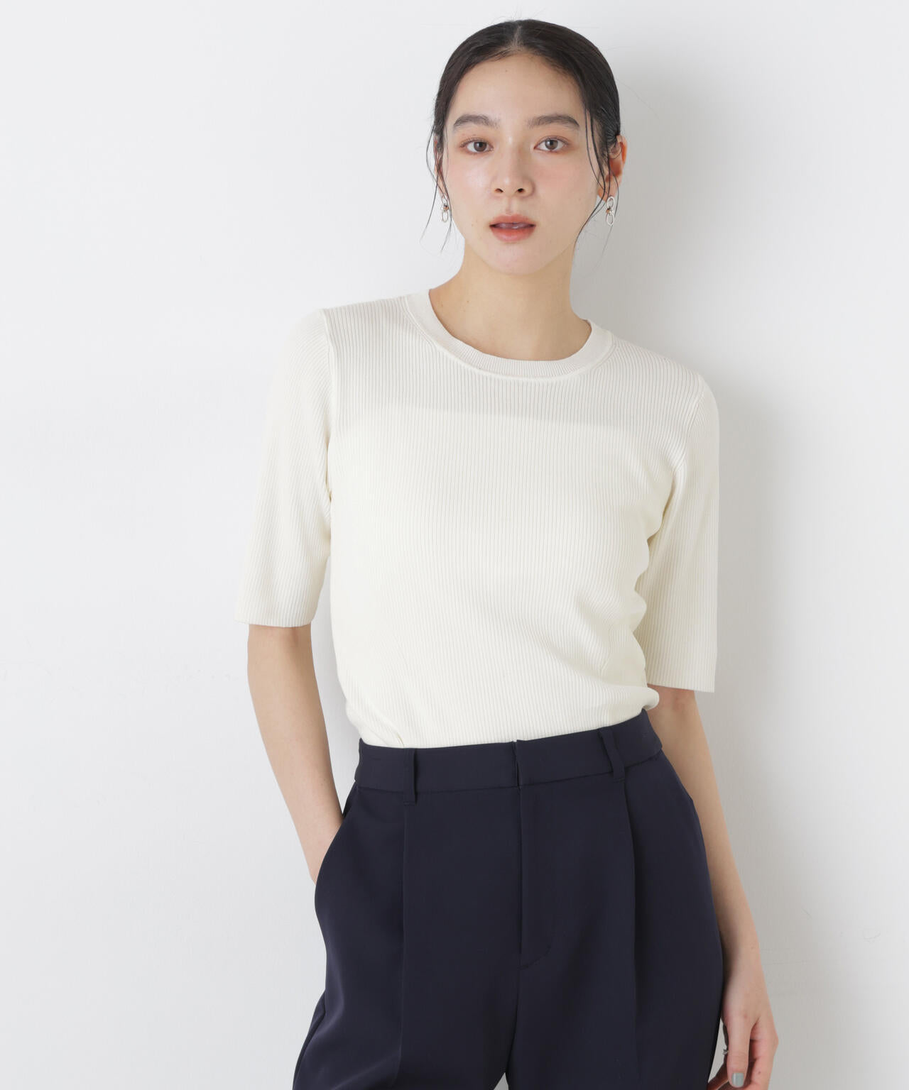 ウォッシャブルハイツイスト五分袖リブニット 6696122309