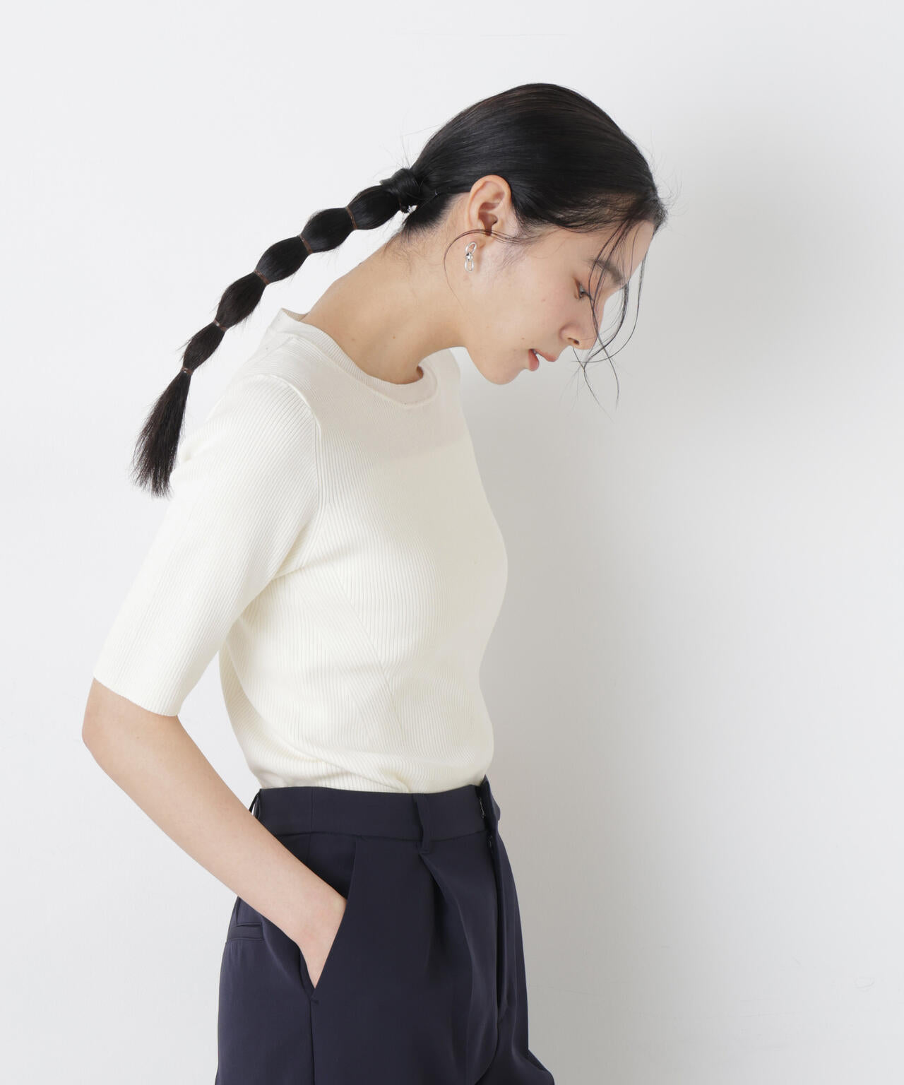 ウォッシャブルハイツイスト五分袖リブニット 6696122309