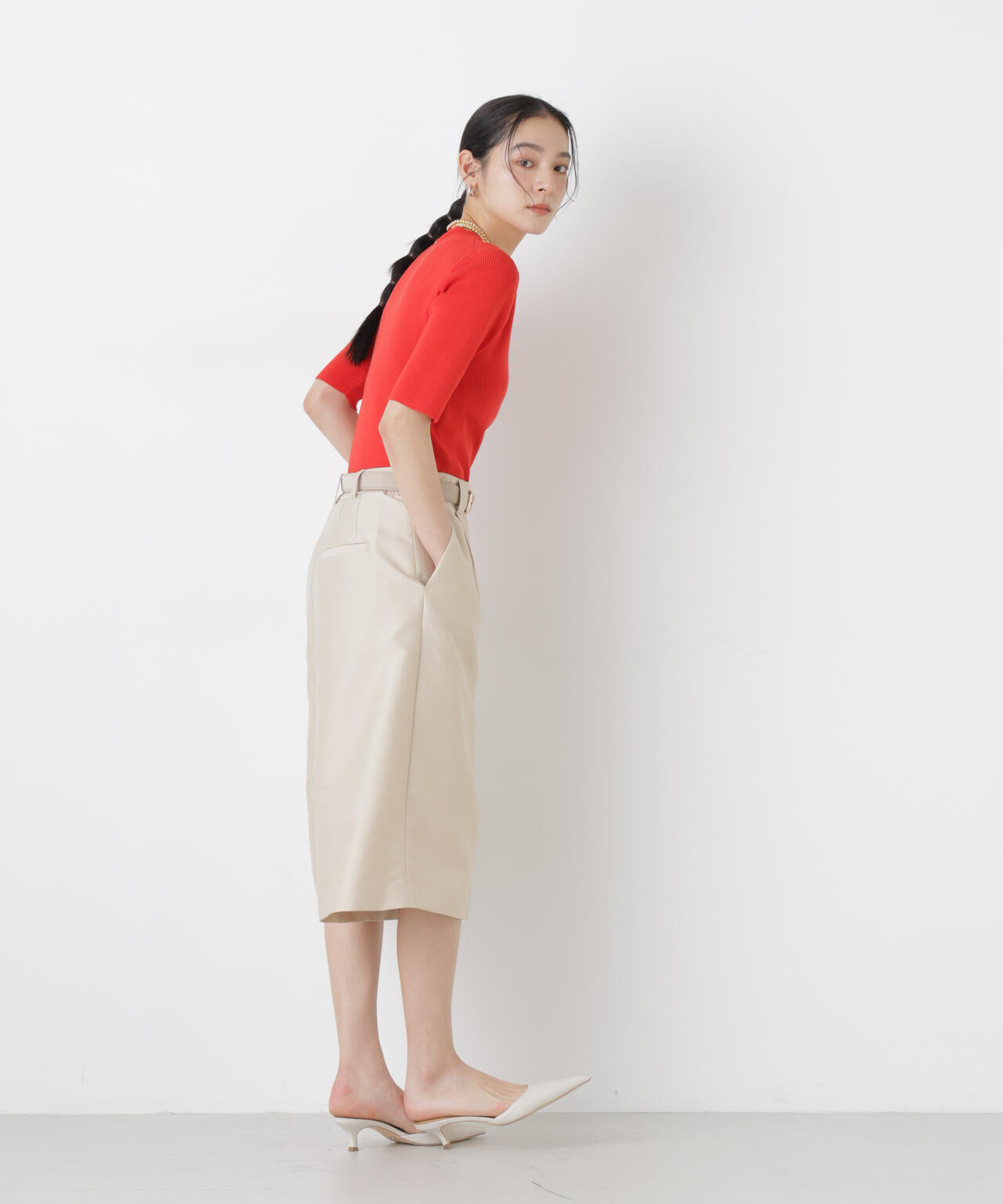 ウォッシャブルハイツイスト五分袖リブニット 6696122309