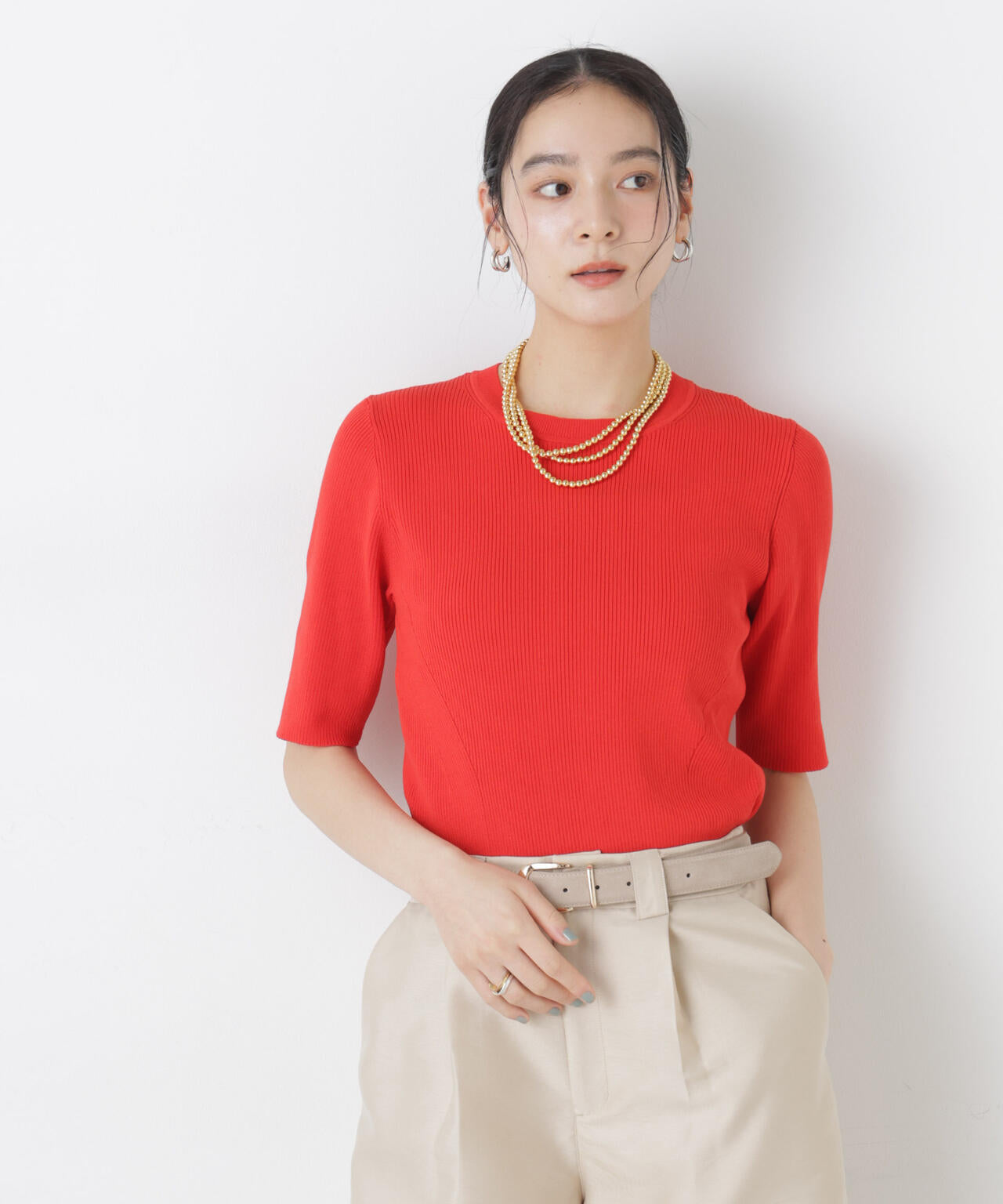 ウォッシャブルハイツイスト五分袖リブニット 6696122309