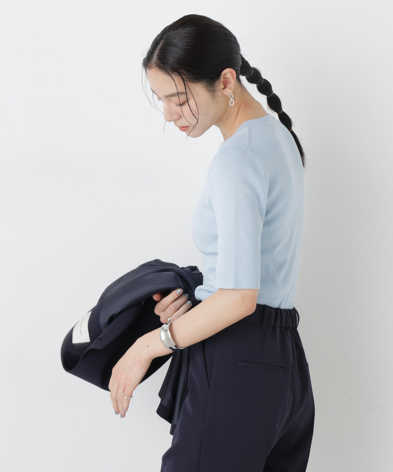 ウォッシャブルハイツイスト五分袖リブニット 6696122309