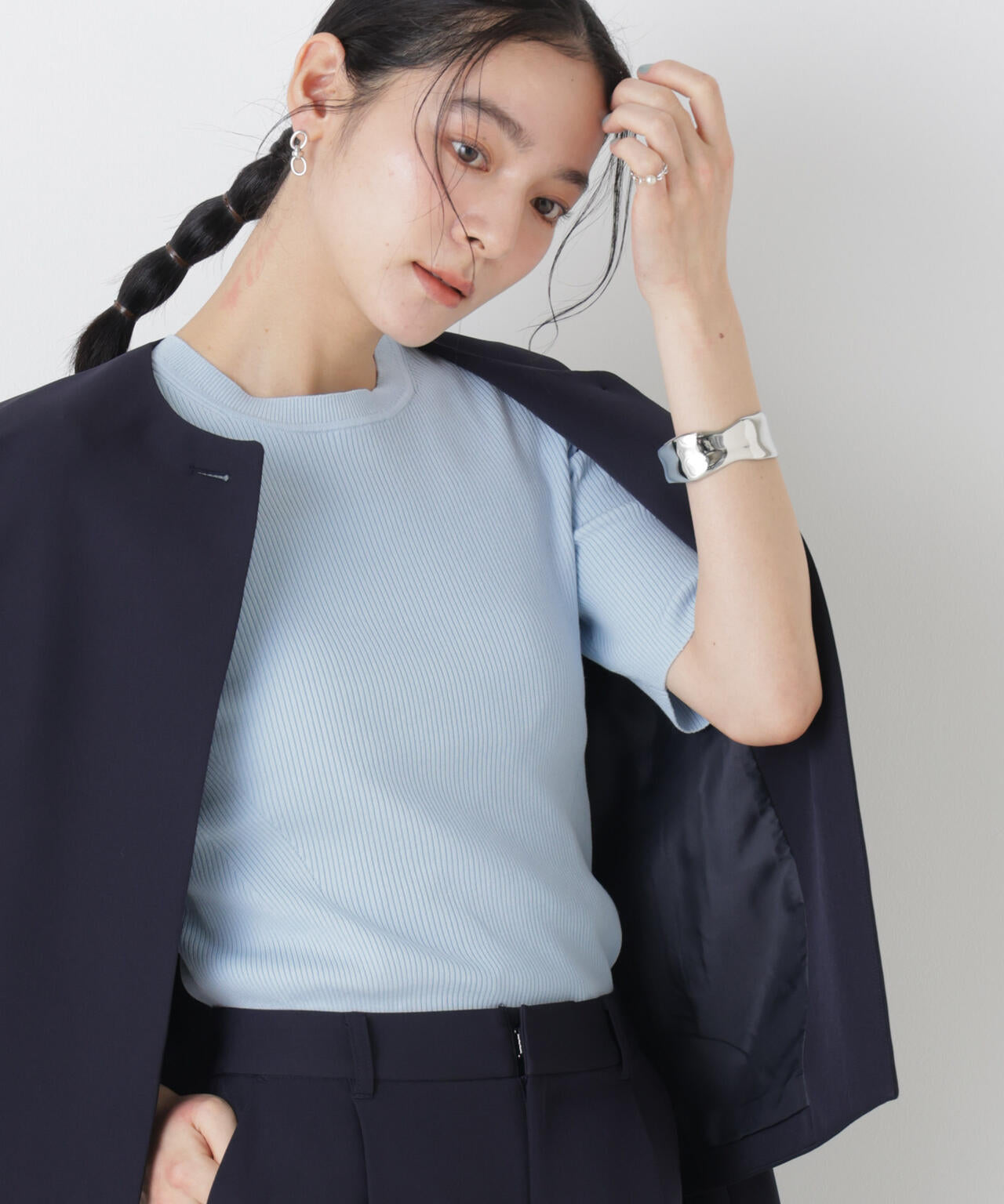 ウォッシャブルハイツイスト五分袖リブニット 6696122309