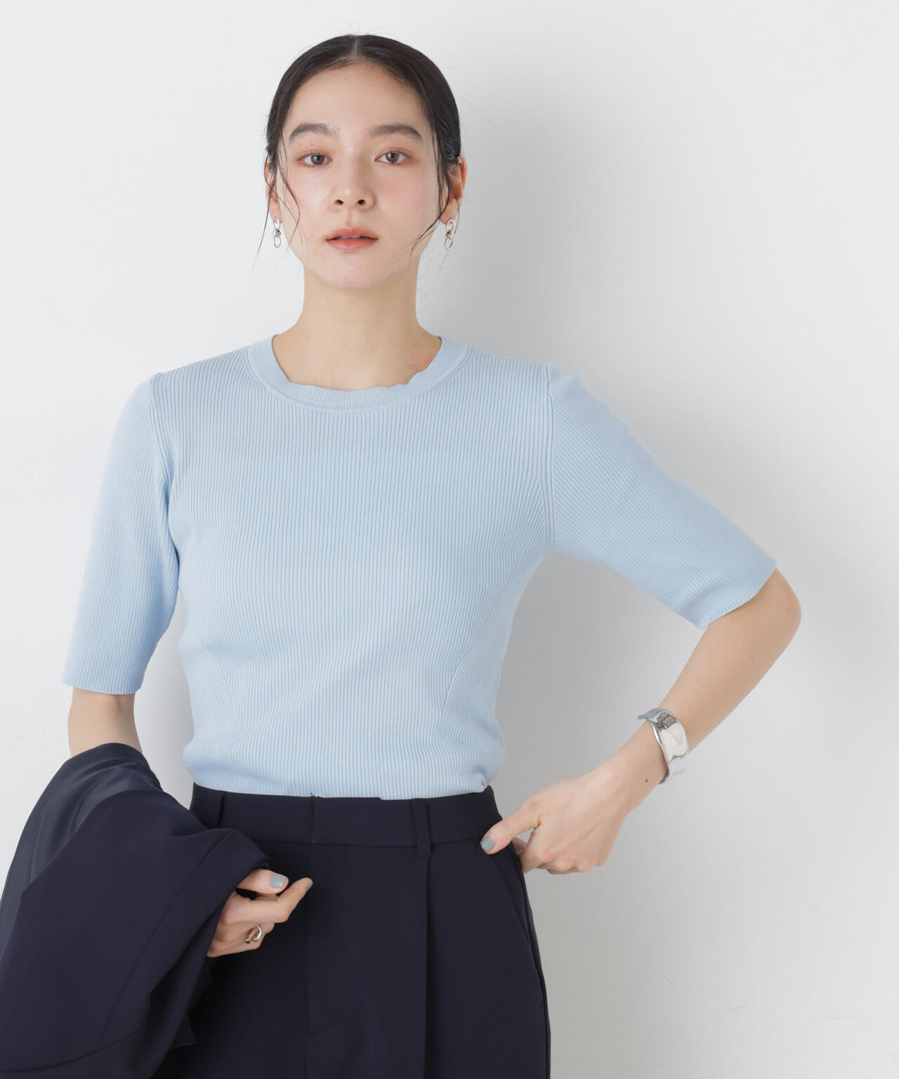 ウォッシャブルハイツイスト五分袖リブニット 6696122309