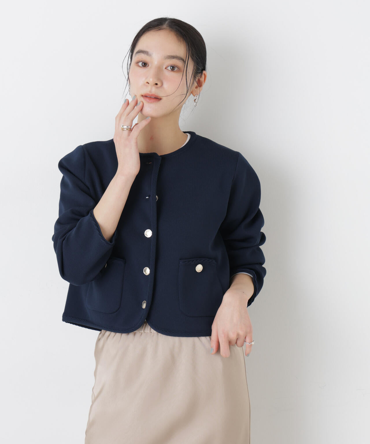 ゴールドボタン ニット ジャケット