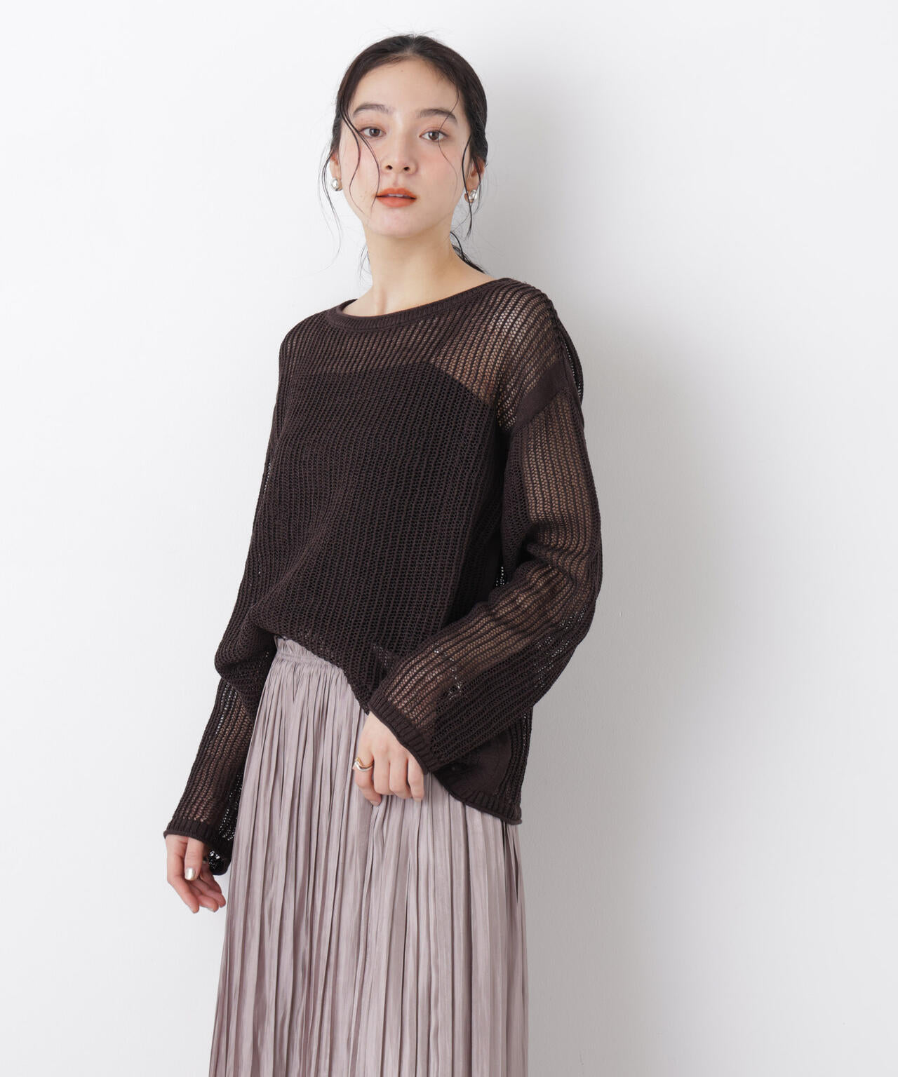 リネン混テープヤーンメッシュワイドニット 6696122312