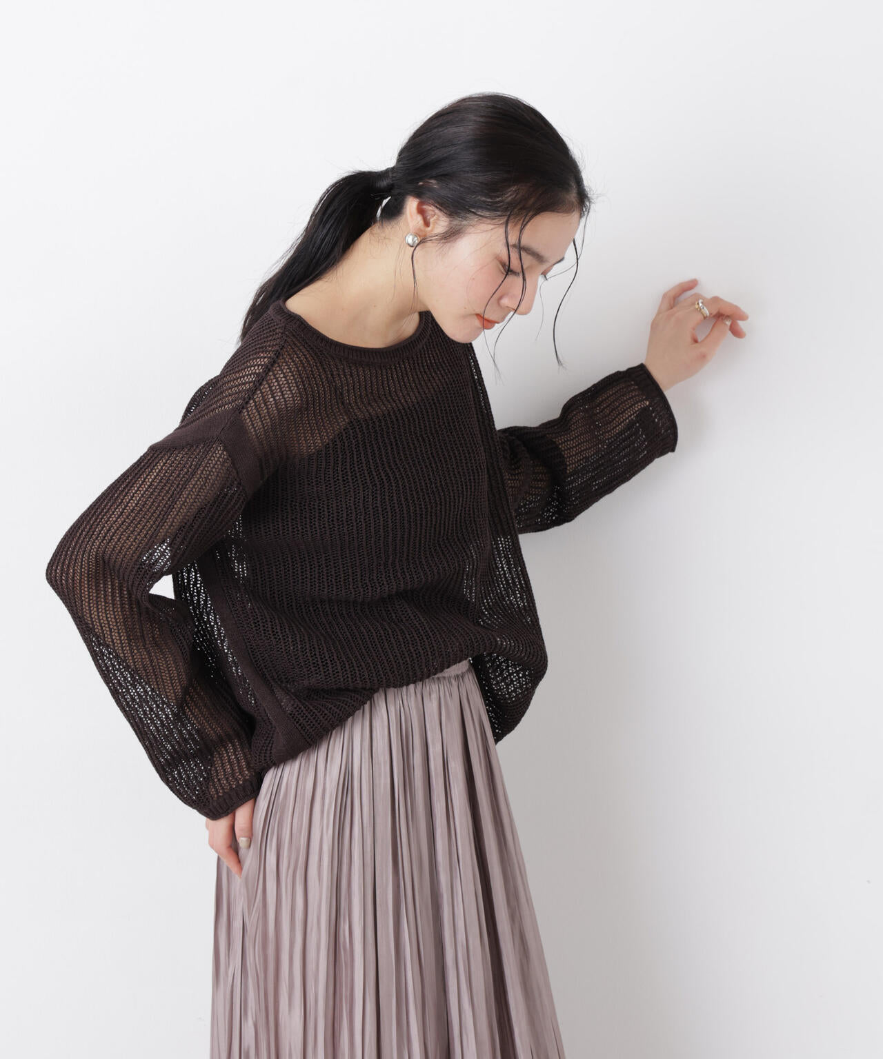 リネン混テープヤーンメッシュワイドニット 6696122312