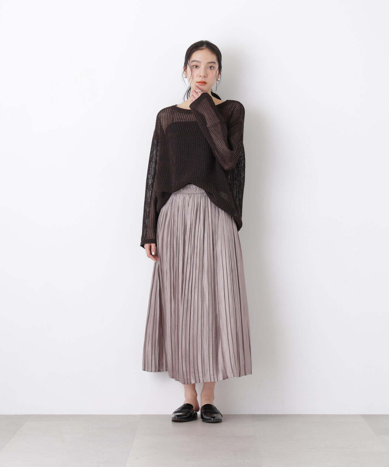 リネン混テープヤーンメッシュワイドニット 6696122312