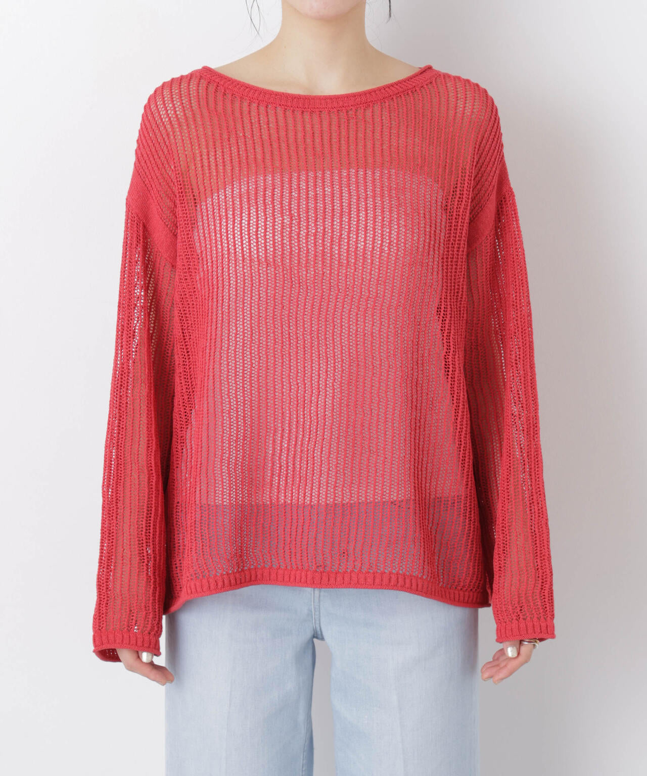 リネン混テープヤーンメッシュワイドニット 6696122312