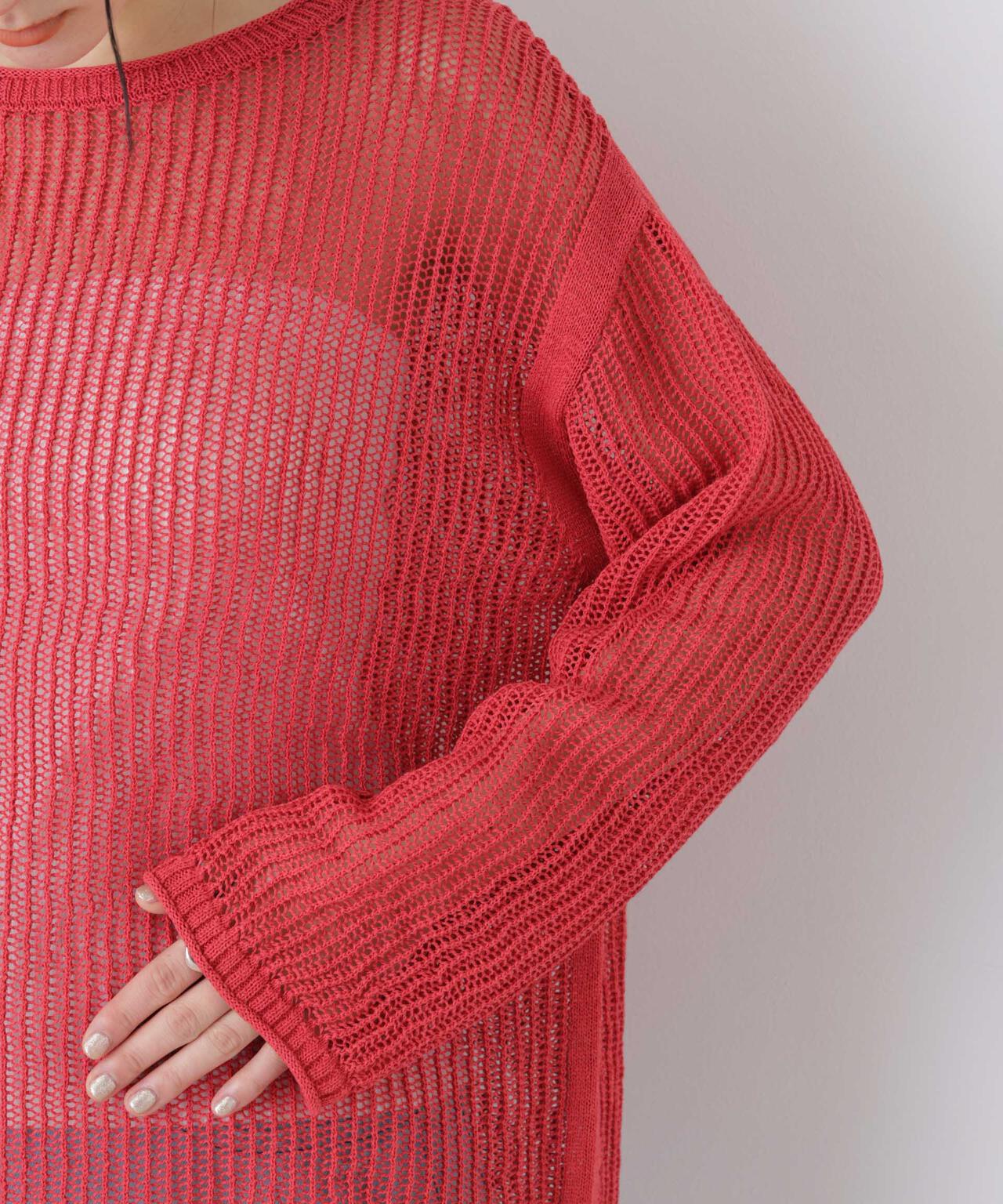 リネン混テープヤーンメッシュワイドニット 6696122312