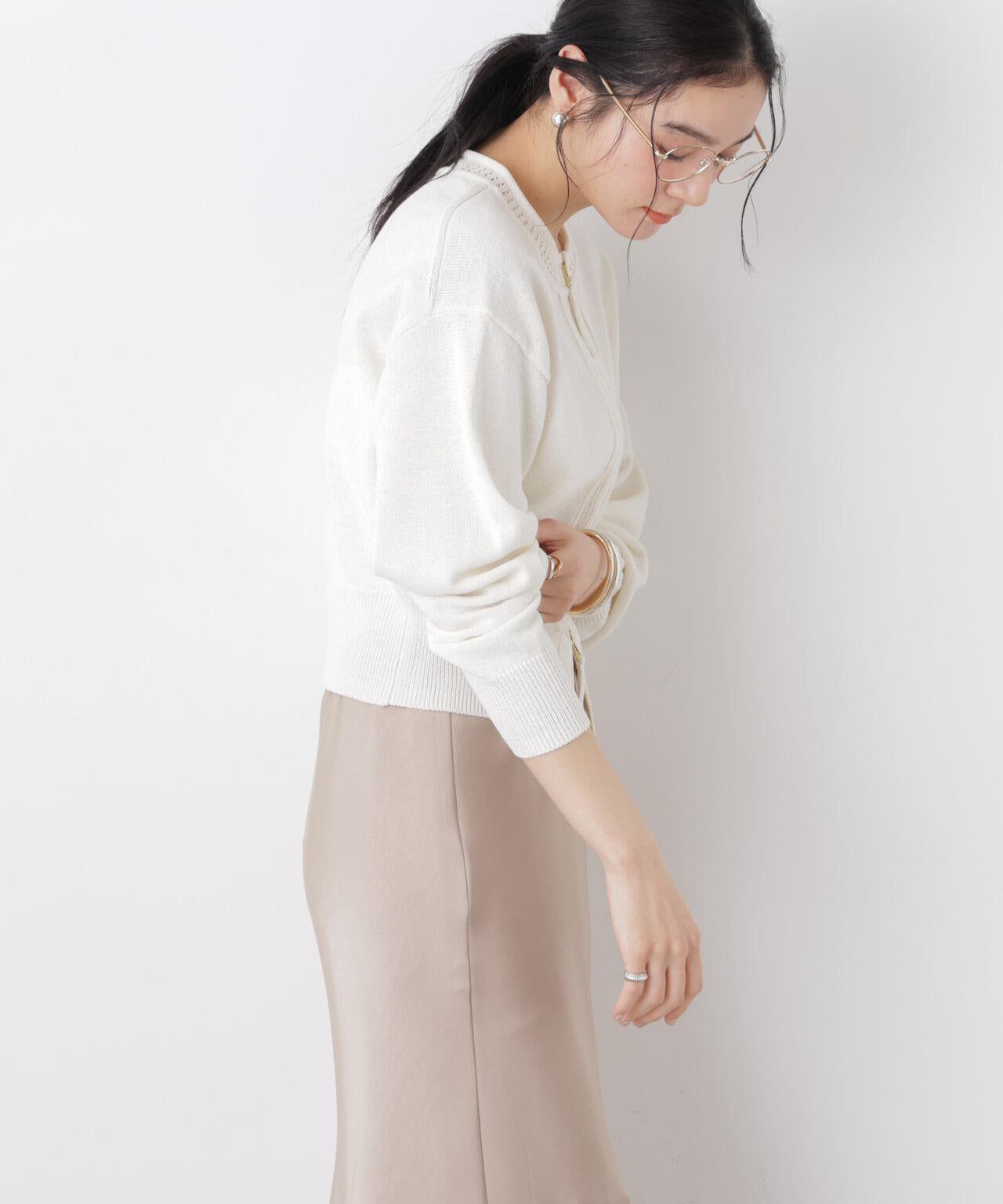 リネン混テープヤーンジップニットカーディガン 6696122313