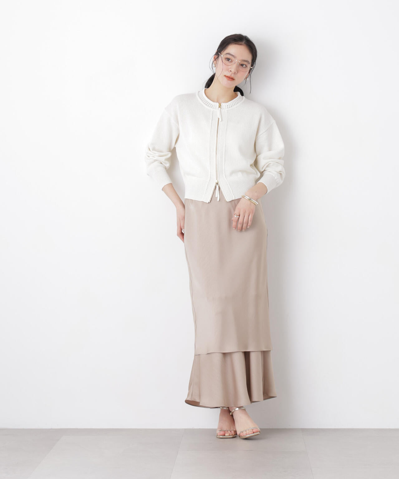 リネン混テープヤーンジップニットカーディガン 6696122313