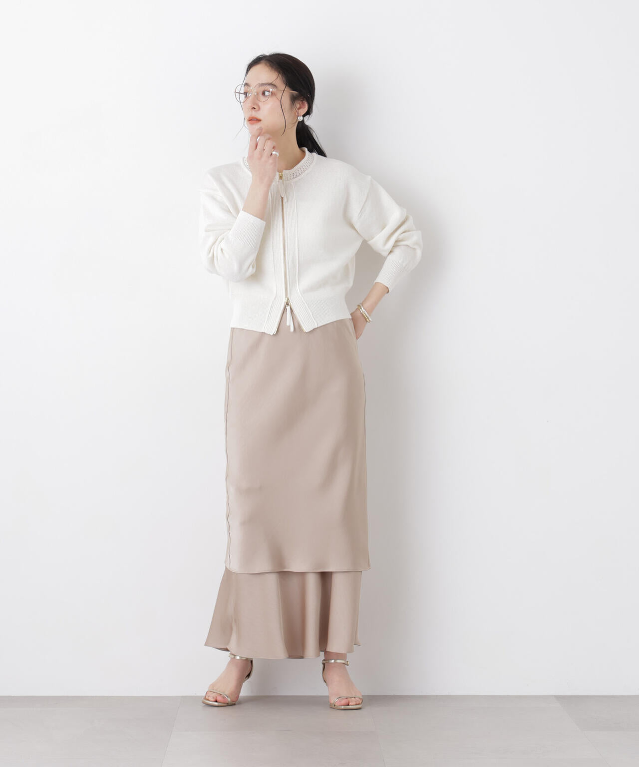 リネン混テープヤーンジップニットカーディガン 6696122313