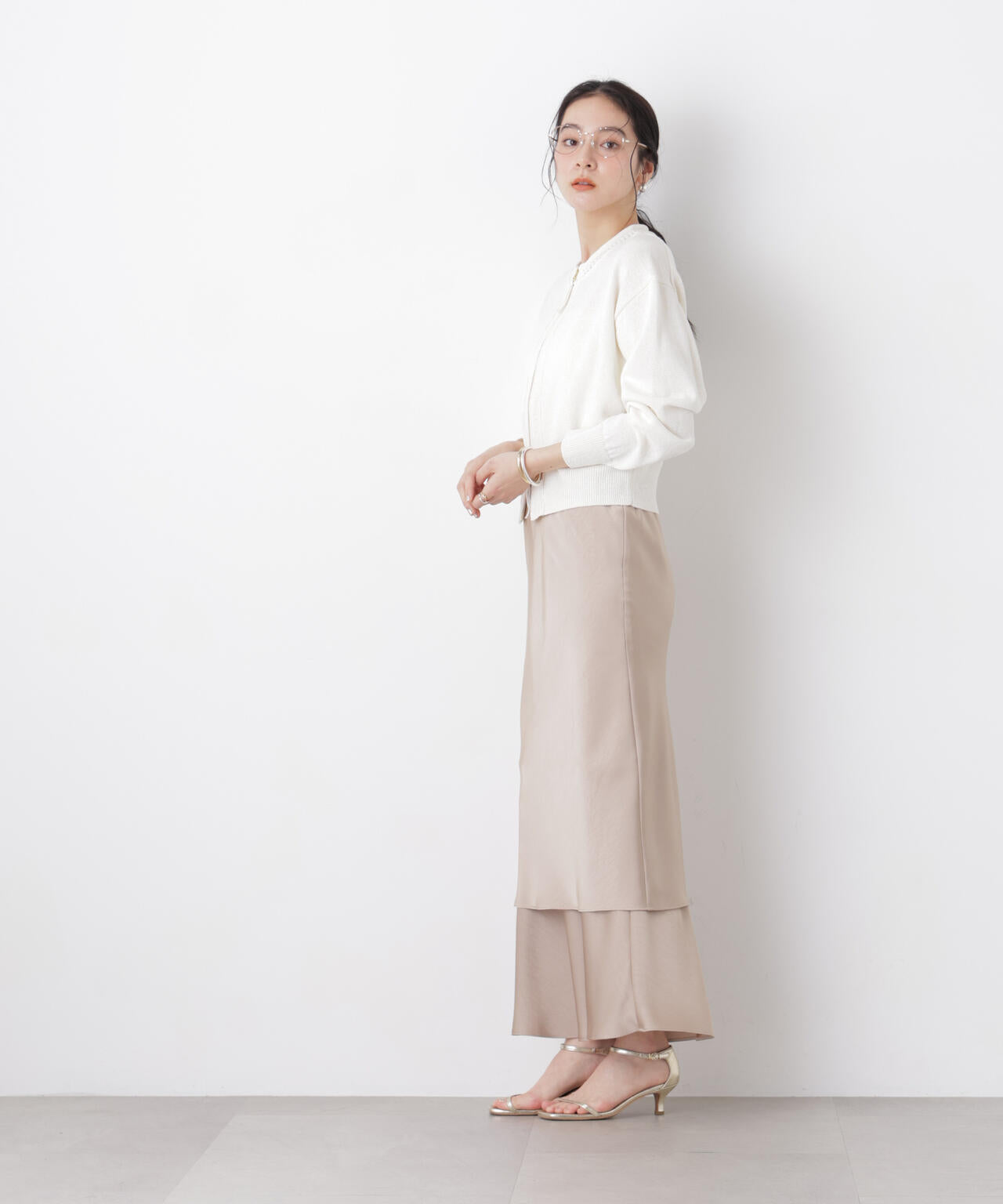 リネン混テープヤーンジップニットカーディガン 6696122313