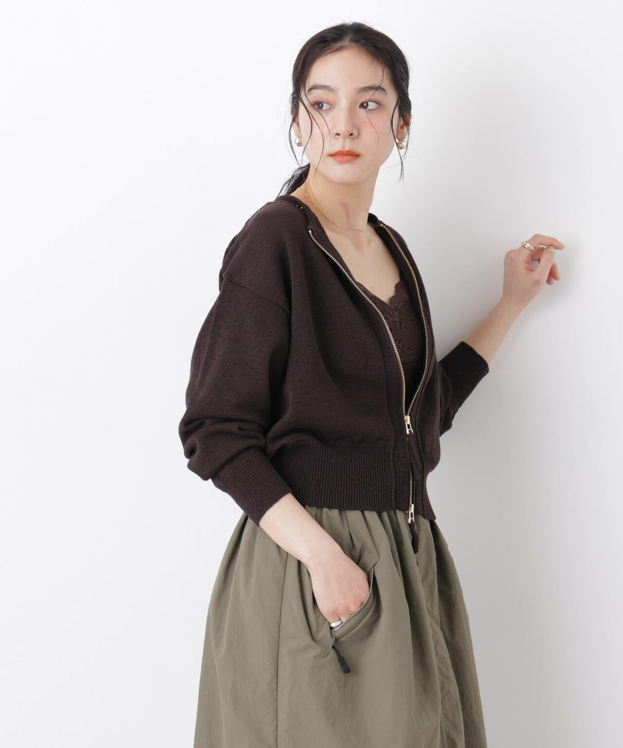 リネン混テープヤーンジップニットカーディガン 6696122313