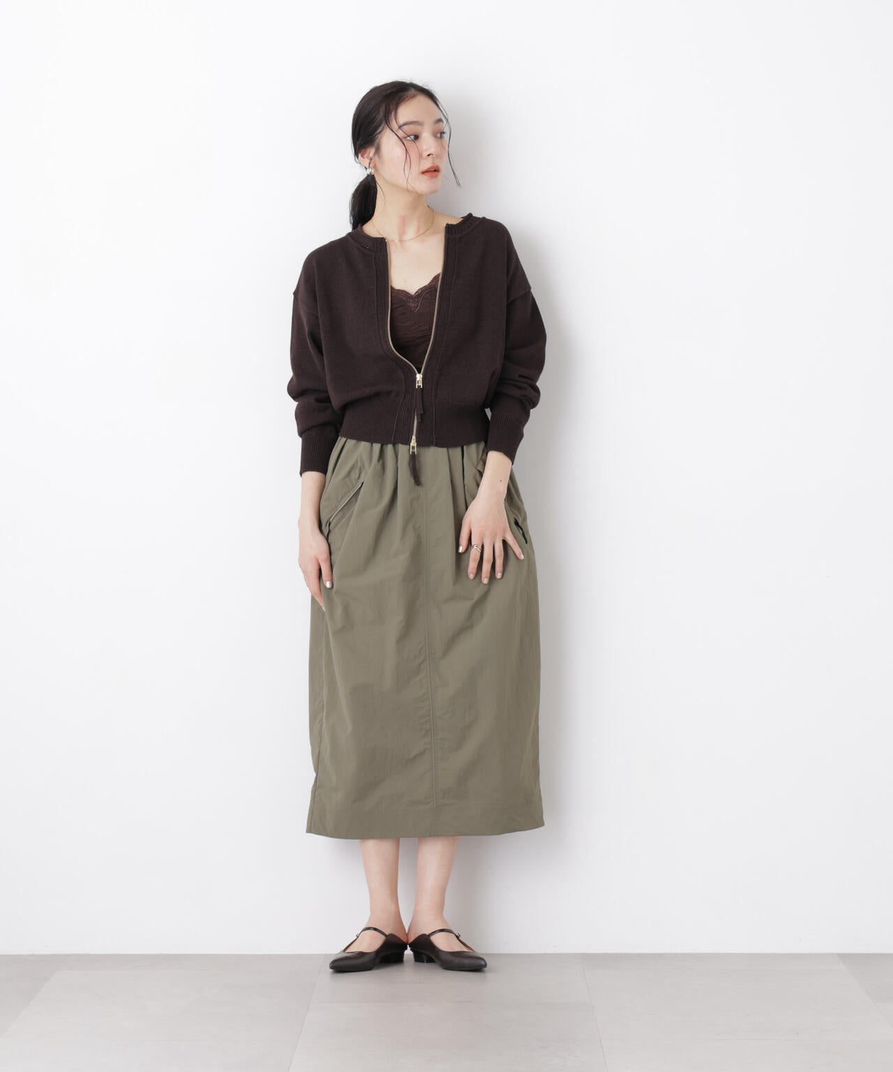 リネン混テープヤーンジップニットカーディガン 6696122313