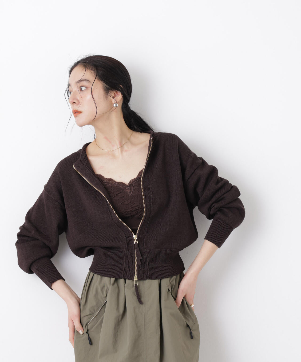 リネン混テープヤーンジップニットカーディガン 6696122313