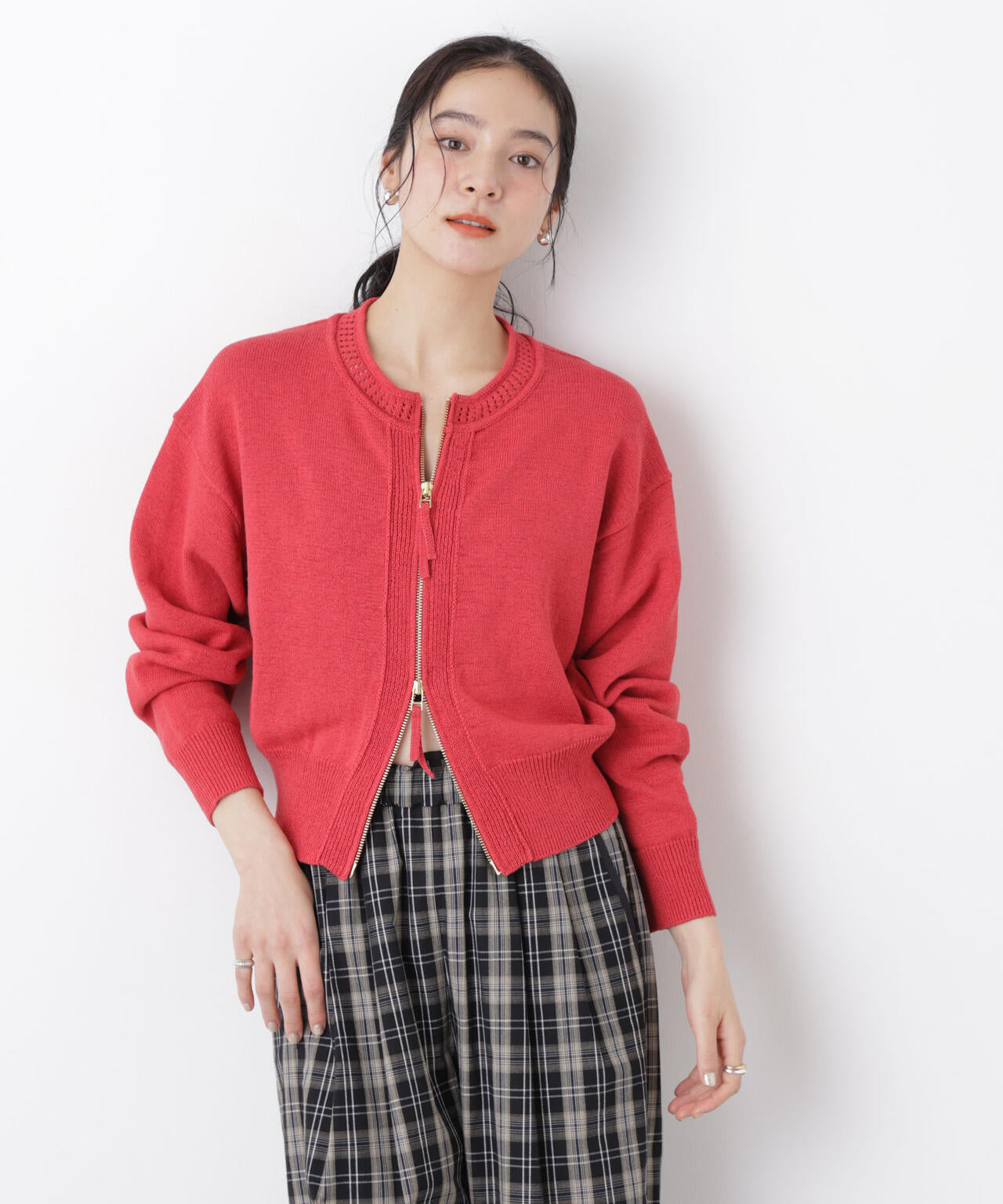 リネン混テープヤーンジップニットカーディガン 6696122313