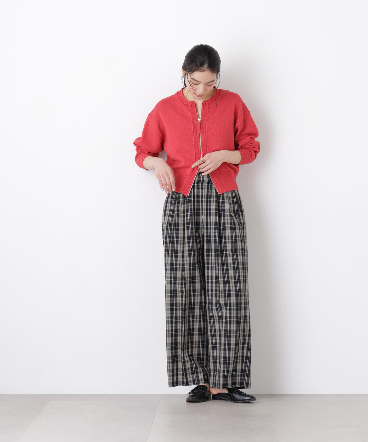 リネン混テープヤーンジップニットカーディガン 6696122313