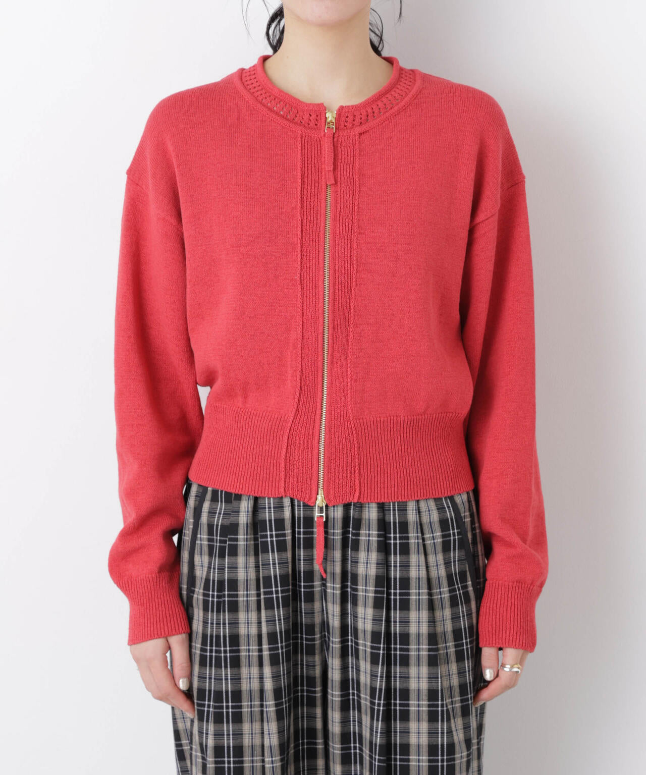 リネン混テープヤーンジップニットカーディガン 6696122313