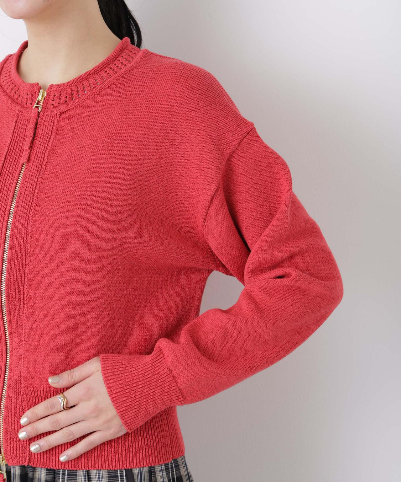 リネン混テープヤーンジップニットカーディガン 6696122313