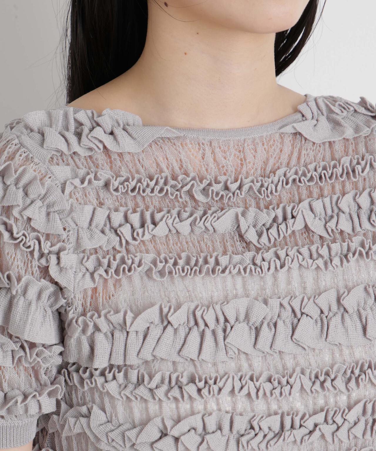 フリルシャーリングコンパクトニット 6696122316