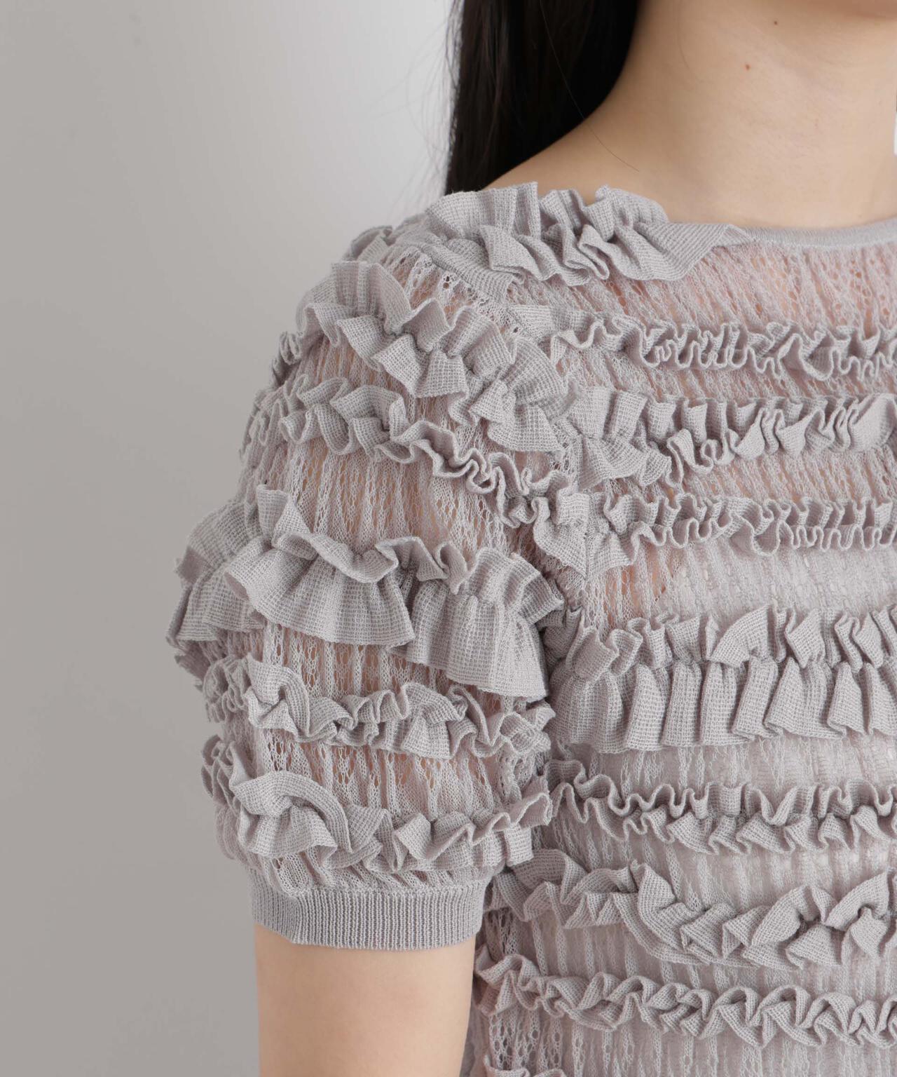 フリルシャーリングコンパクトニット 6696122316