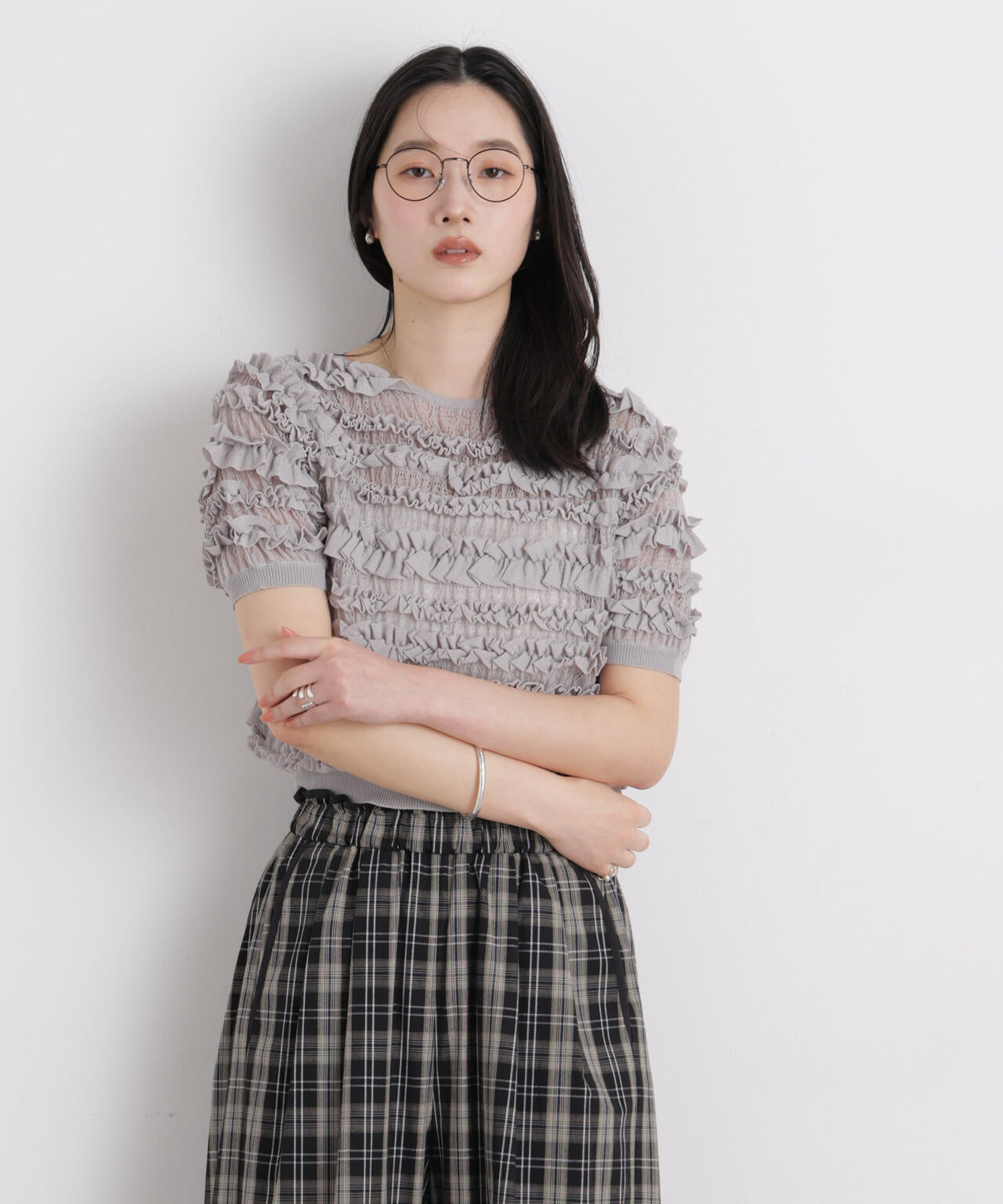 フリルシャーリングコンパクトニット