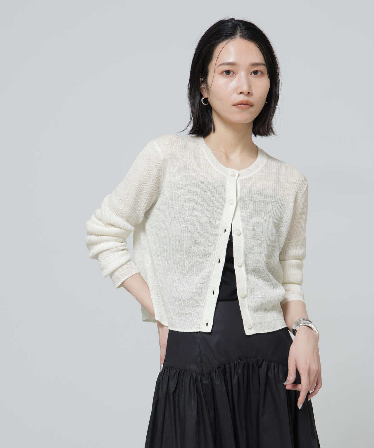 European Flax リブ カーディガン